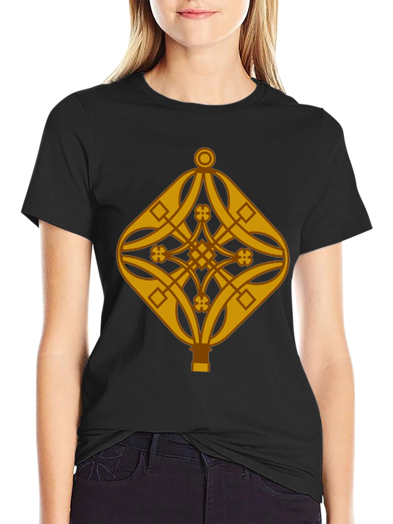 Black Geometric Graphic Tee - Black Cotton T-Shirt view 2