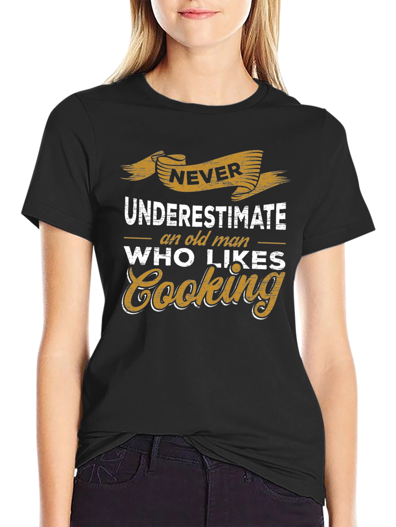 Black Never Underestimate Old Man Who Likes Cooking Graphic T-Shirt view 2