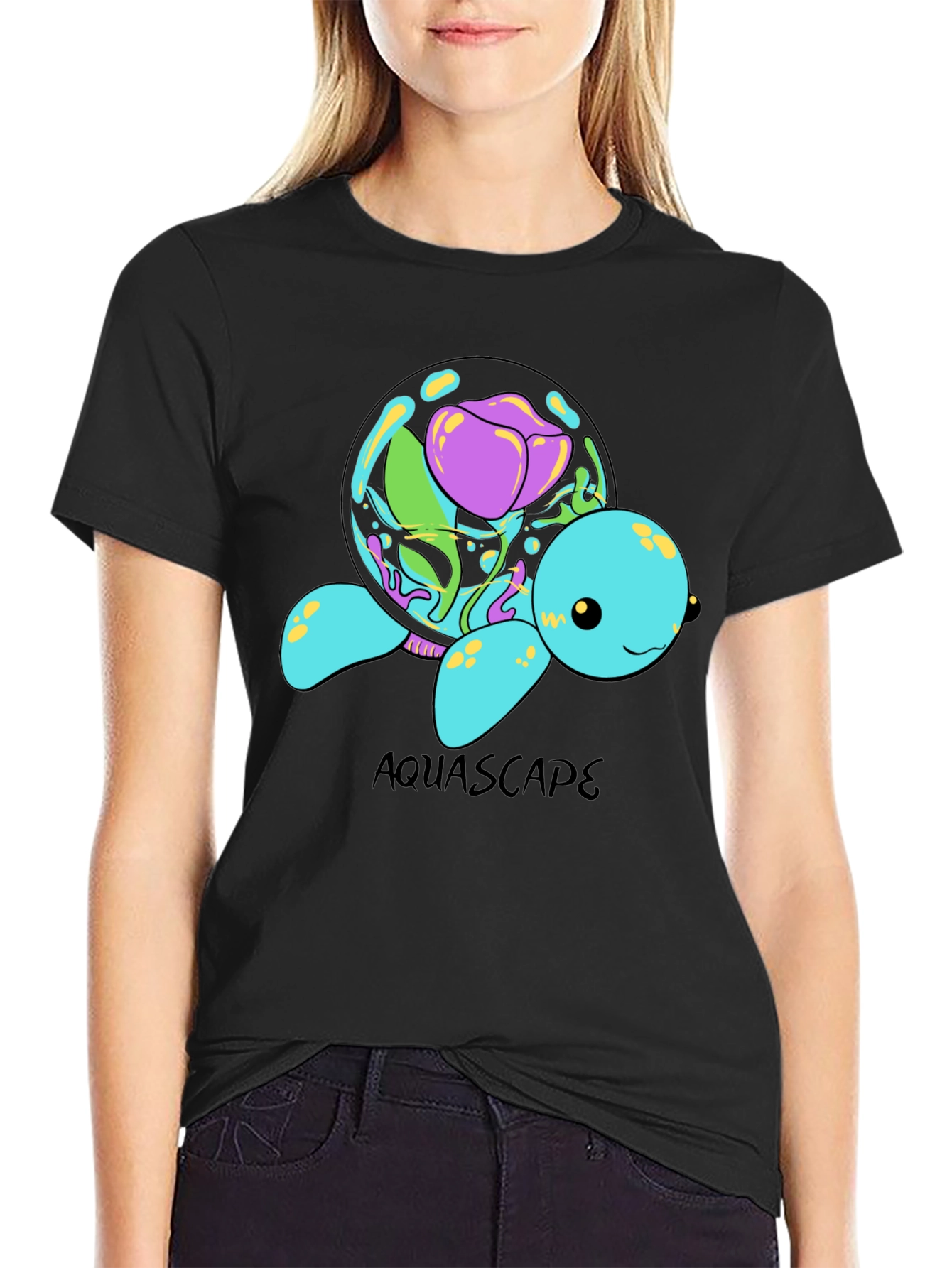 Black Aquascape Turtle Graphic T-Shirt view 2