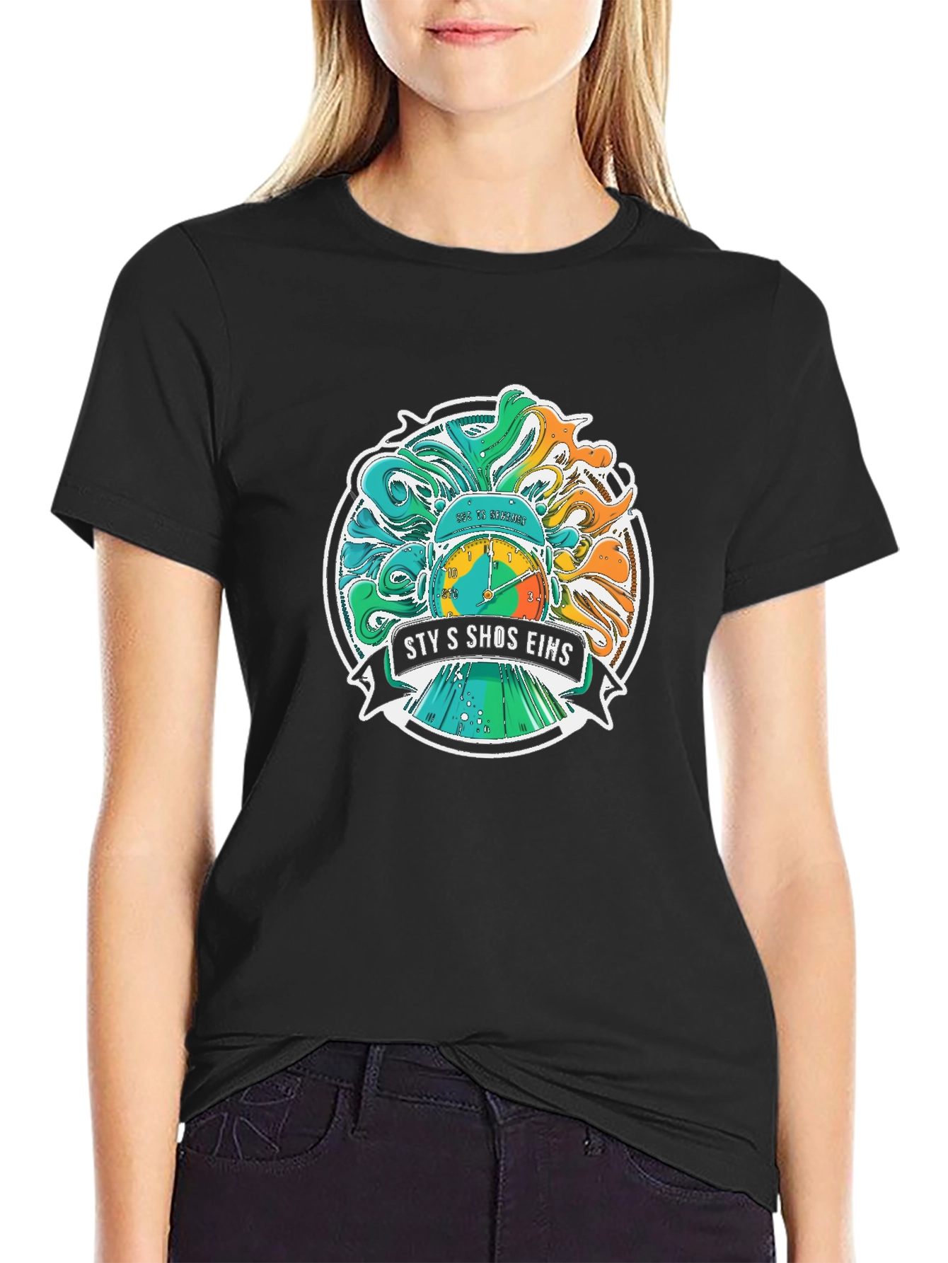 Black Retro Vaporwave Graphic Tee - Cool Abstract Design view 2