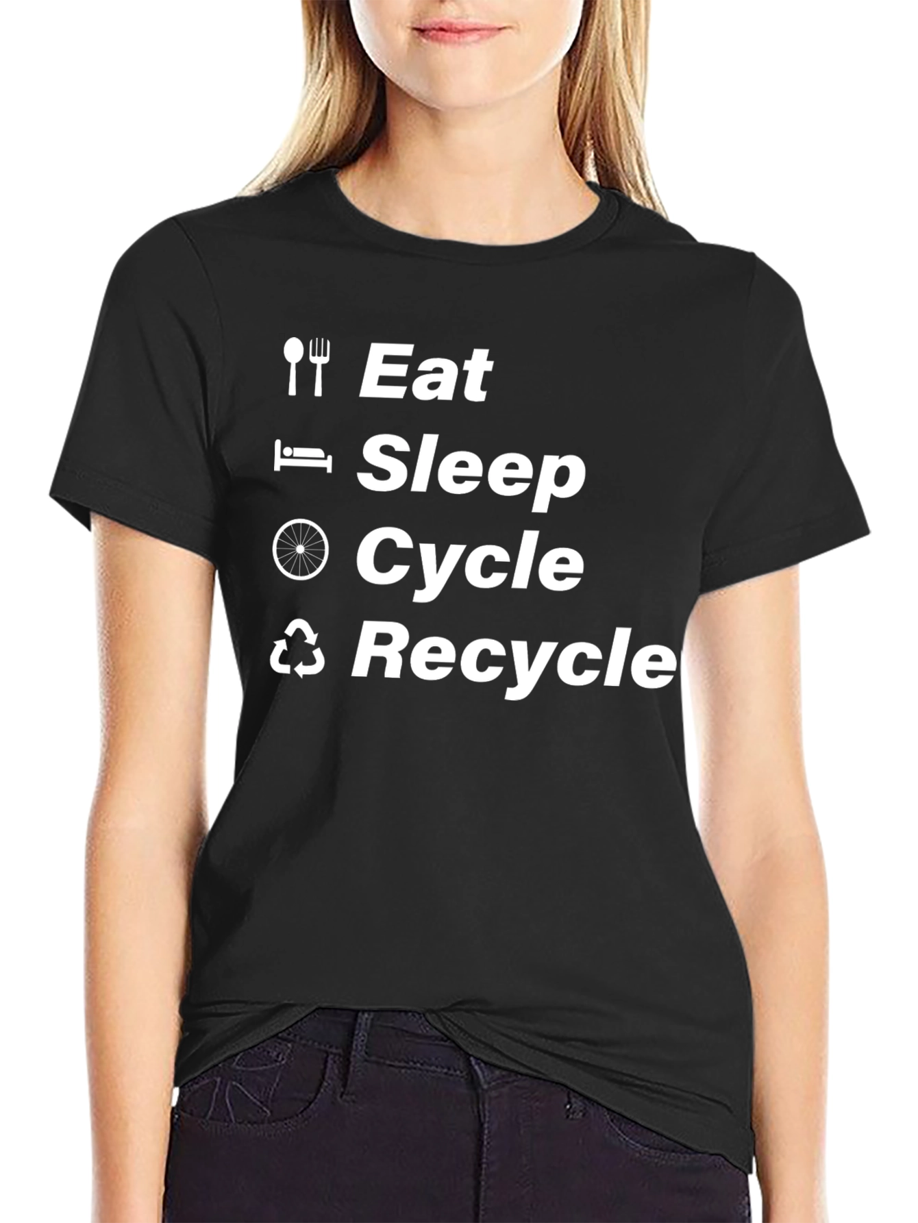 Black Eat Sleep Cycle Recycle T-Shirt view 2