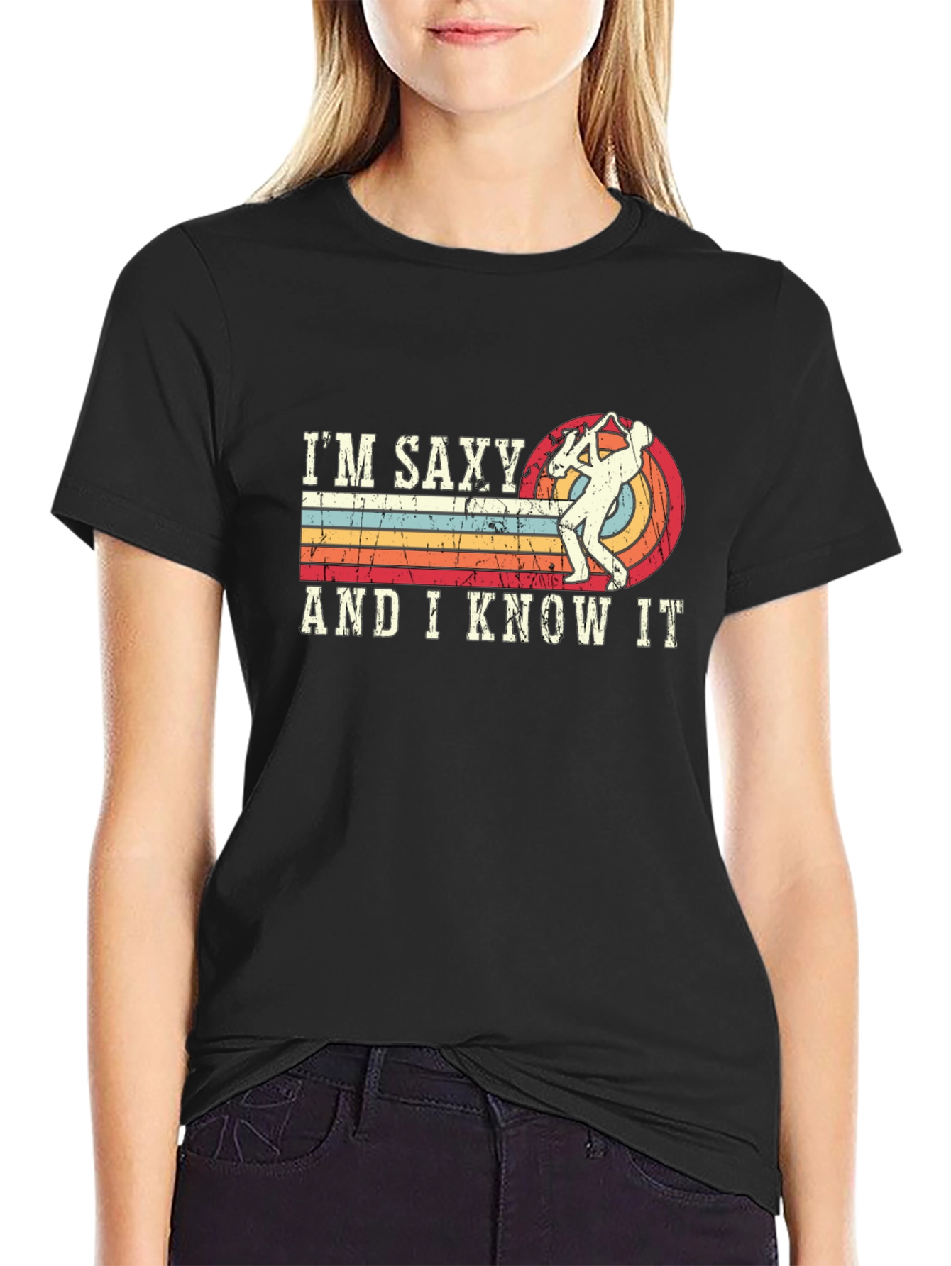 Black I'm Saxy and I Know It Black T-Shirt view 2