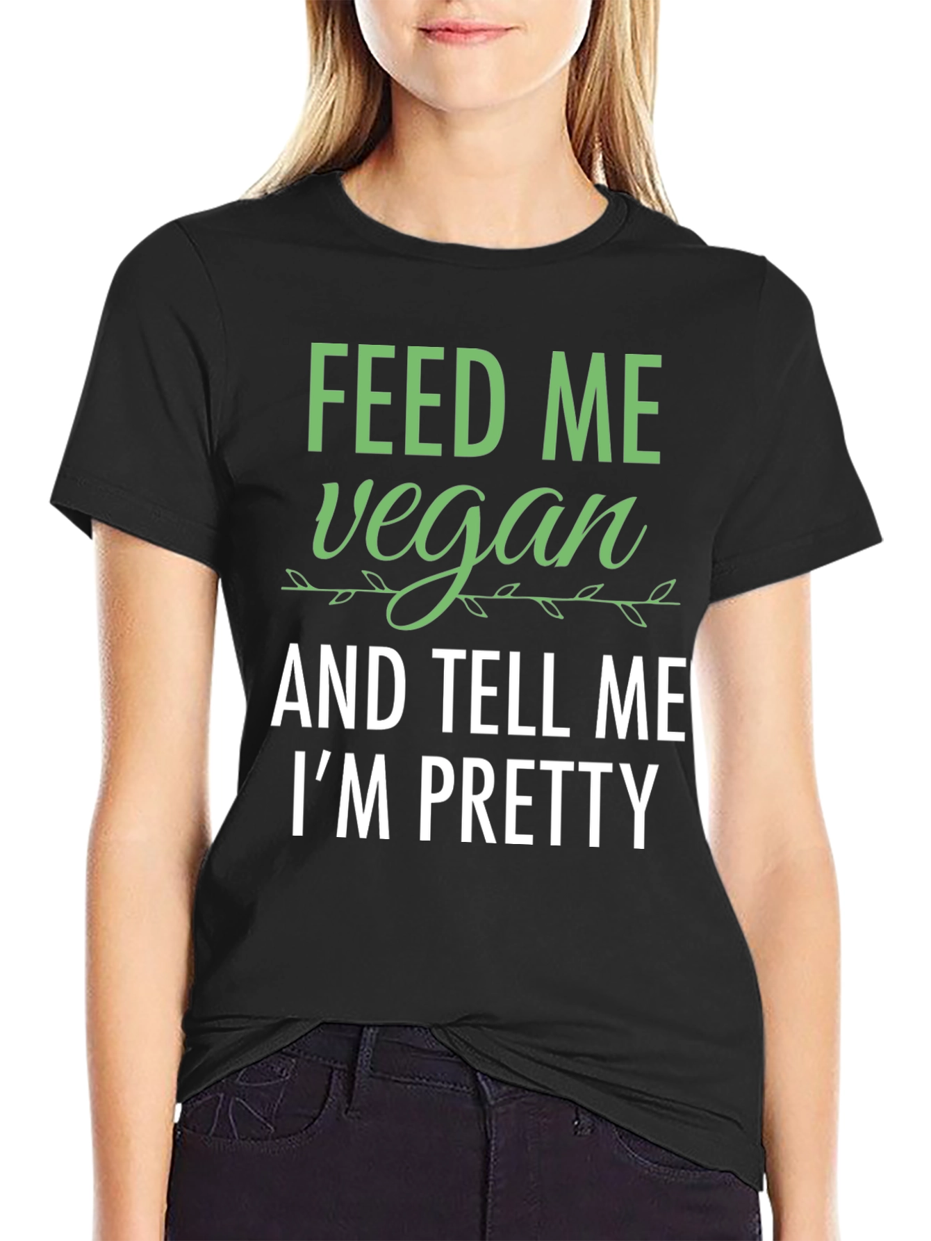 Black Feed Me Vegan Funny Graphic T-Shirt view 2