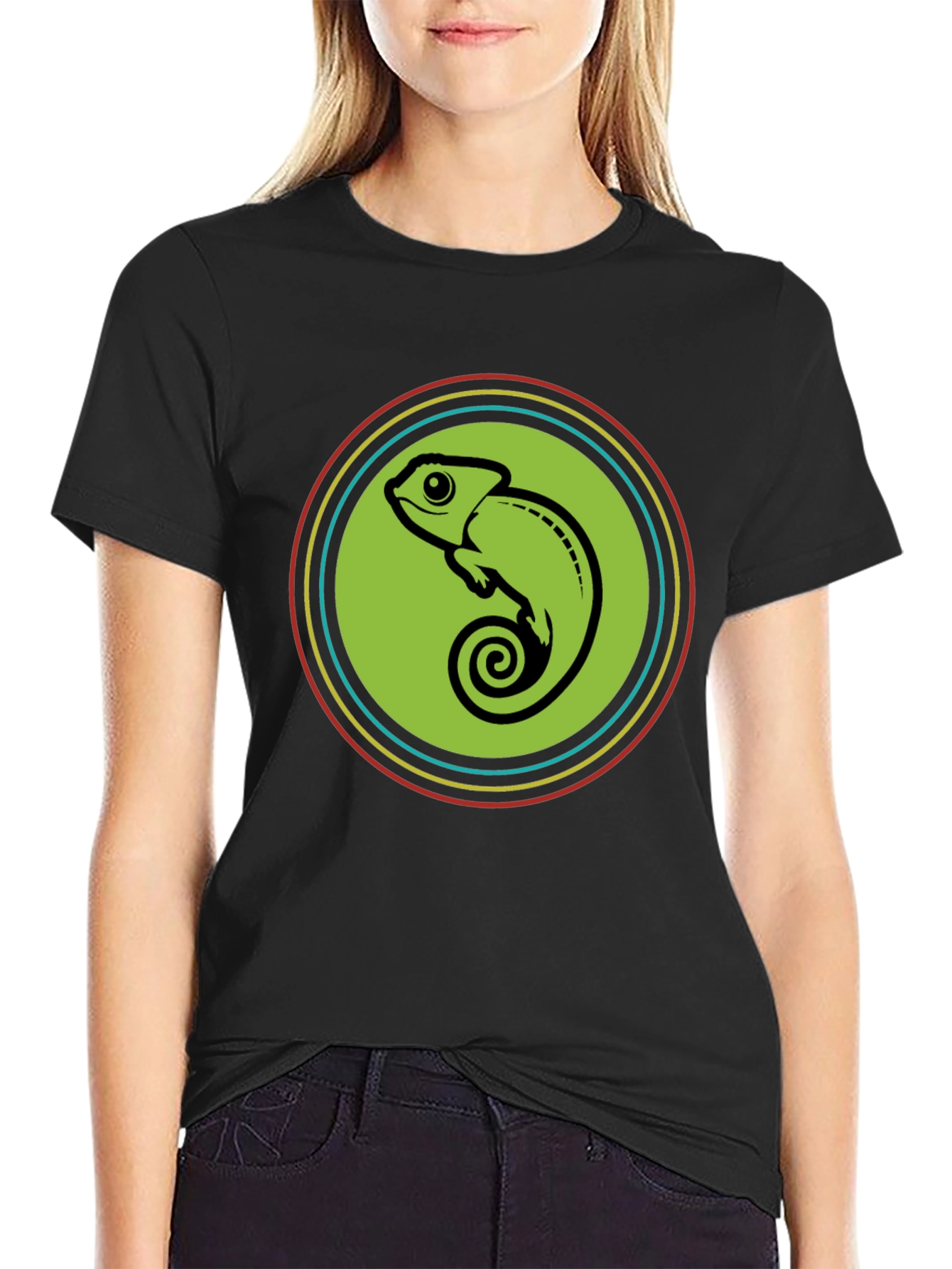 Black Chameleon Circle Graphic Tee - Cool & Comfy view 2