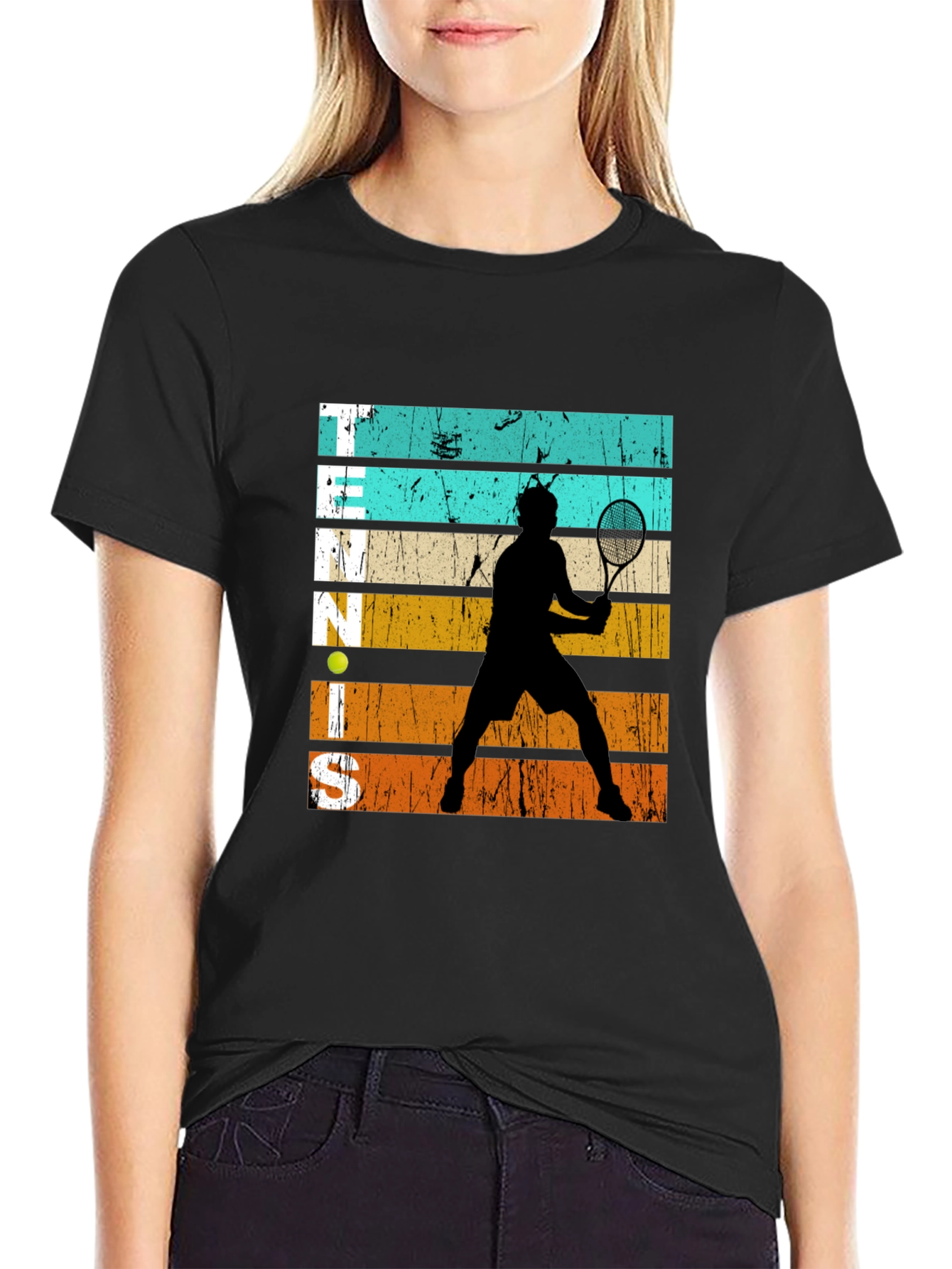 Black Retro Tennis Player Graphic T-Shirt view 2