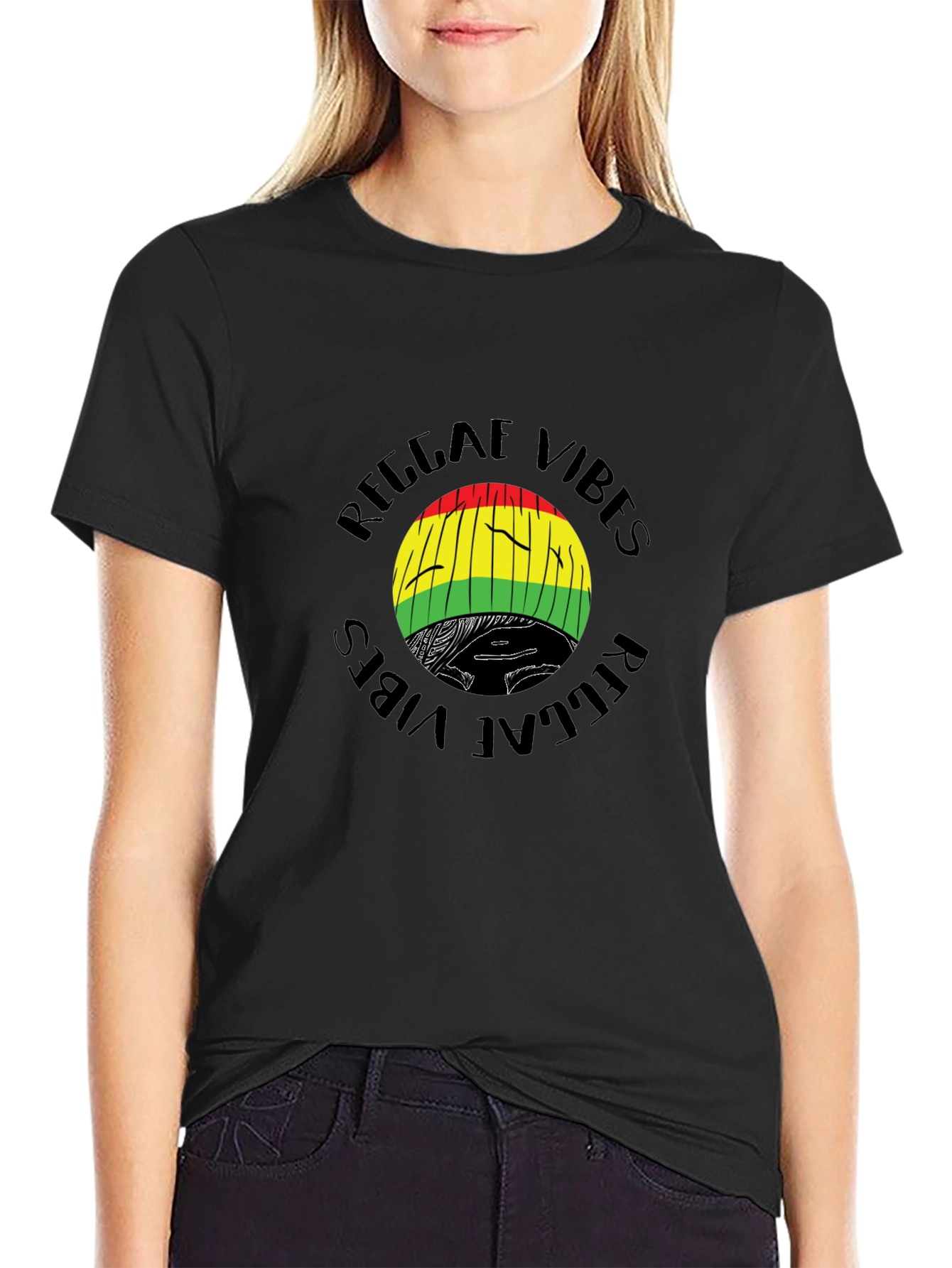 Black Reggae Vibes Graphic T-Shirt - Black view 2
