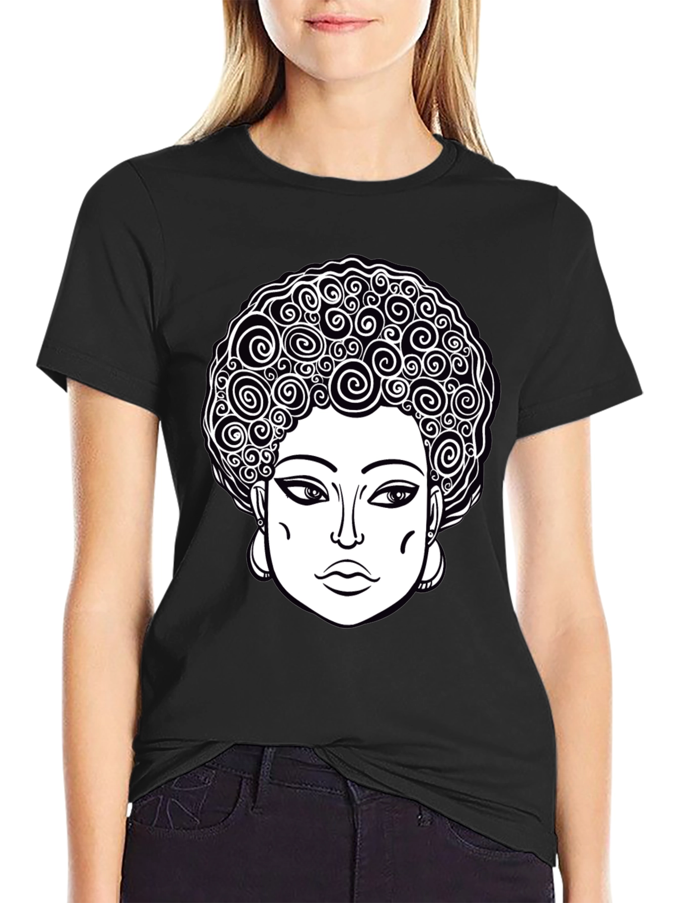 Black Afro Queen Graphic Tee - Black Unisex T-Shirt view 2