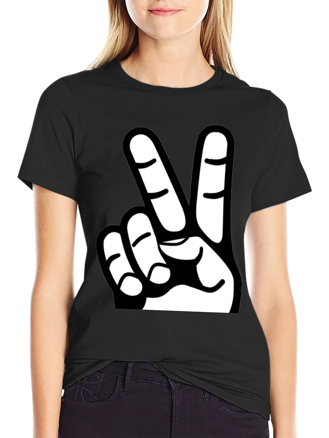 Black Peace Sign Graphic Tee - Classic Black T-Shirt view 2