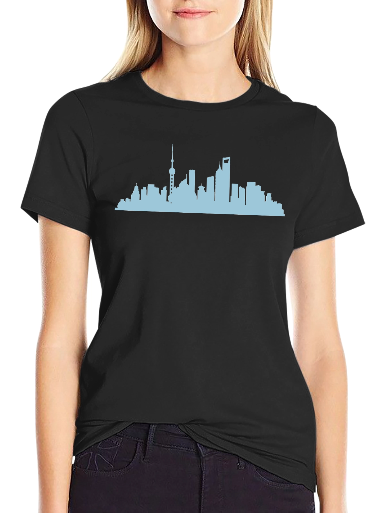 Black Shanghai Skyline Graphic T-Shirt - Black view 2