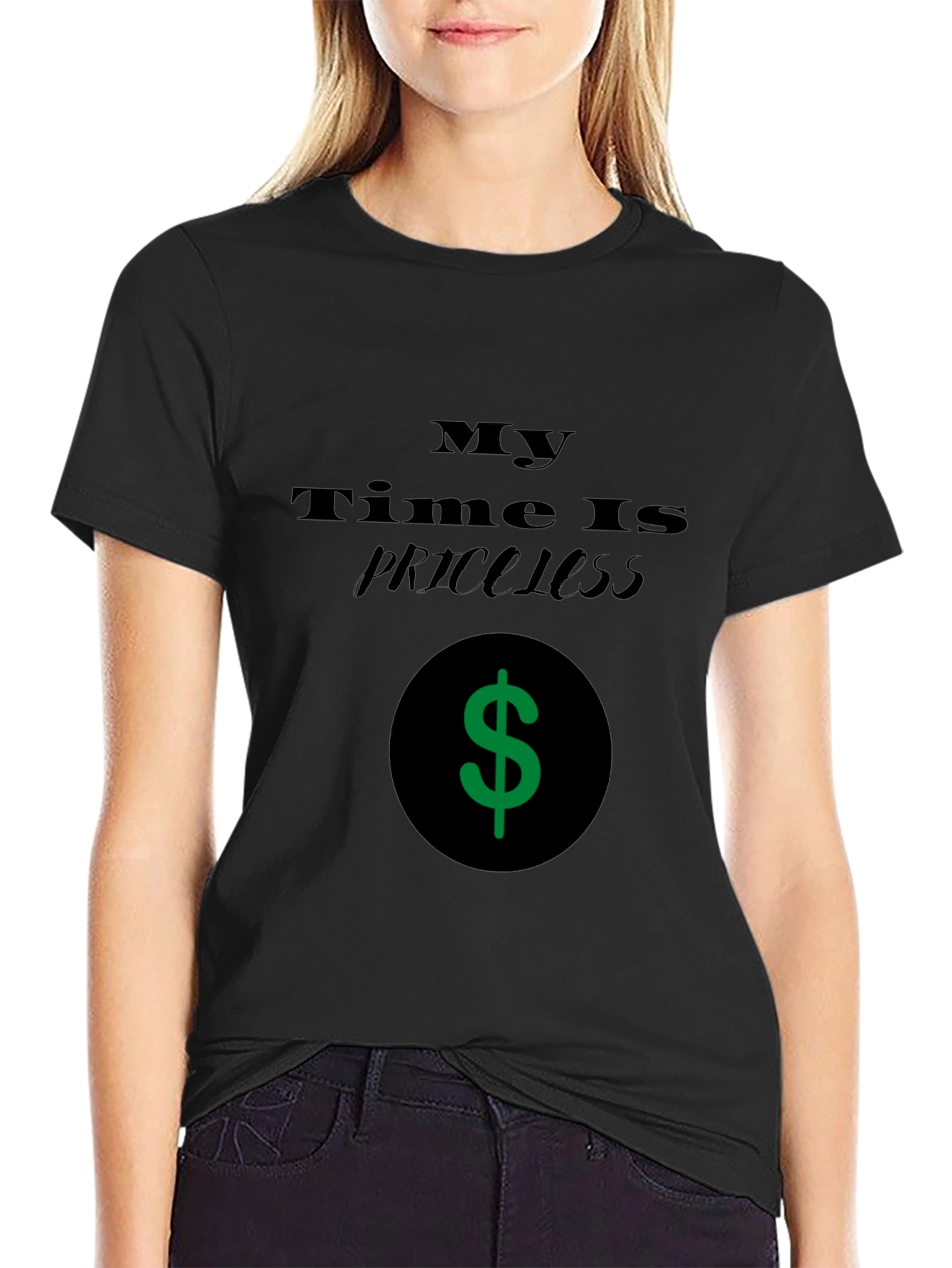 Black Priceless Time Black Graphic T-Shirt view 2