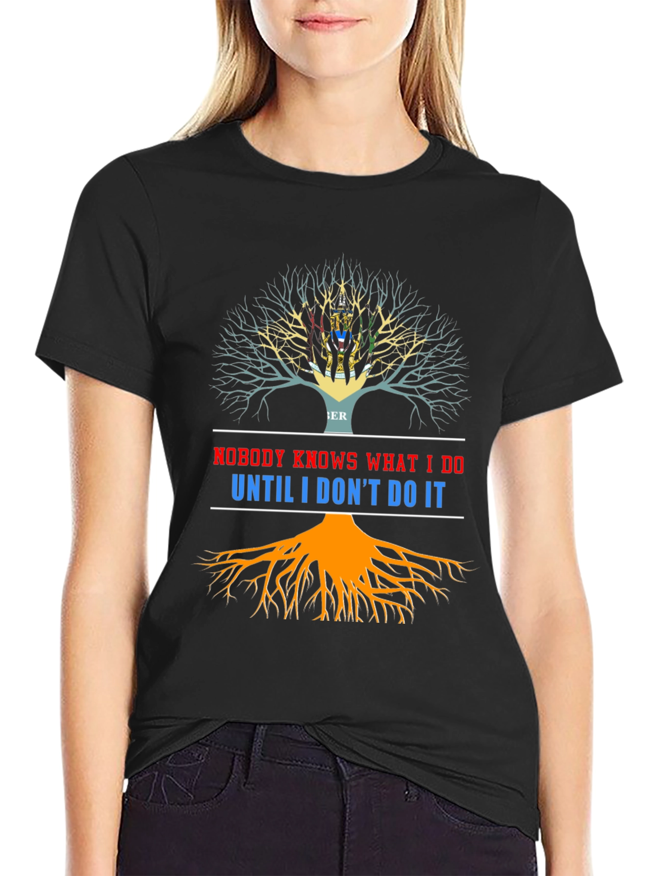 Black Nobody Knows T-Shirt - Unique Tree of Life Design view 2
