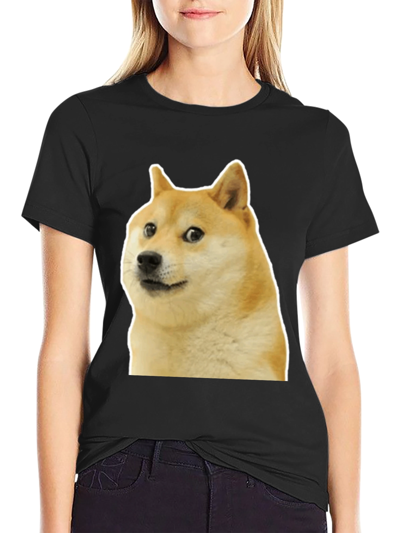 Black Doge Meme Graphic Tee - Black Cotton T-Shirt view 2