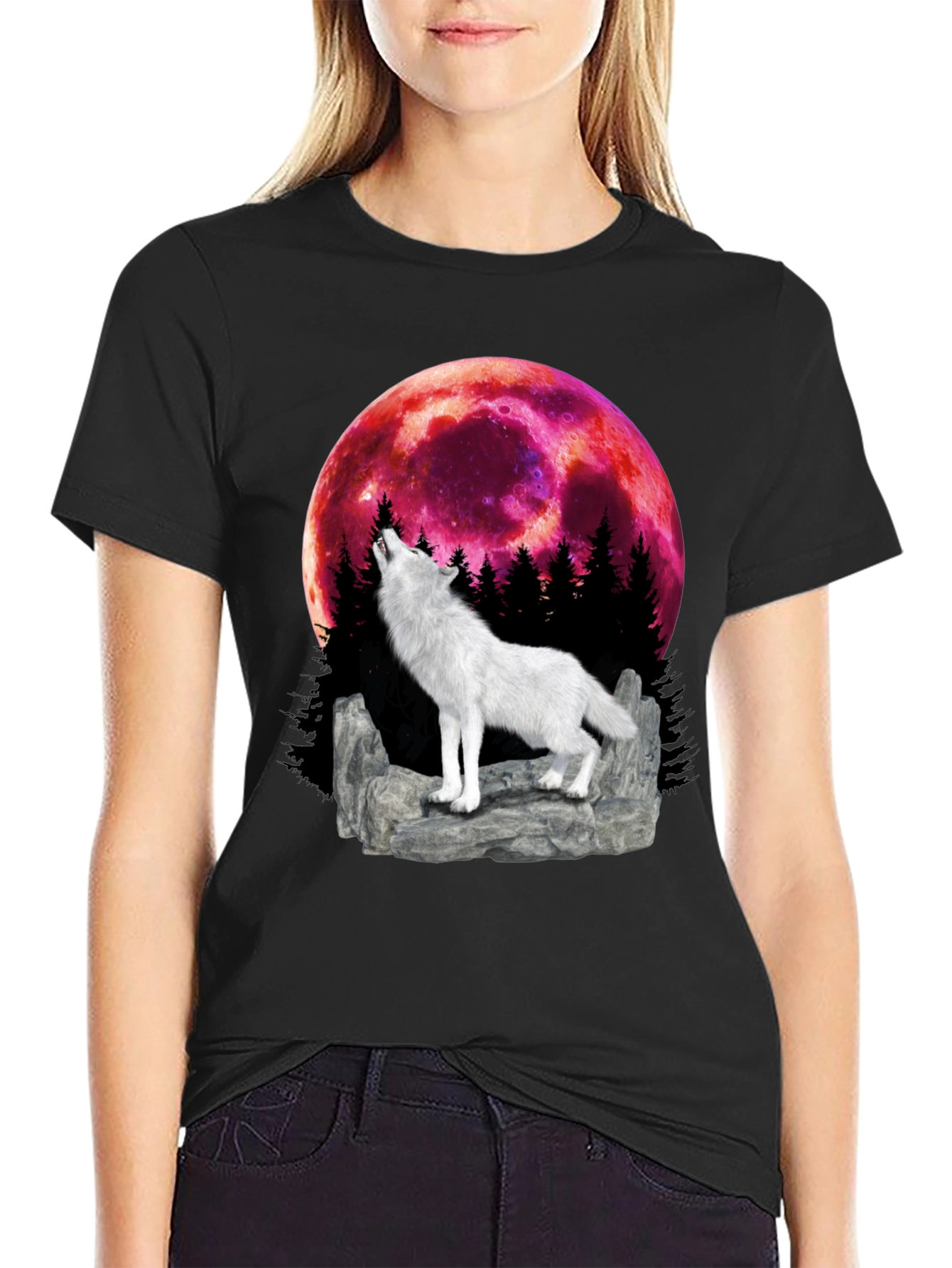 Black Wolf Howling at the Moon Graphic Tee view 2