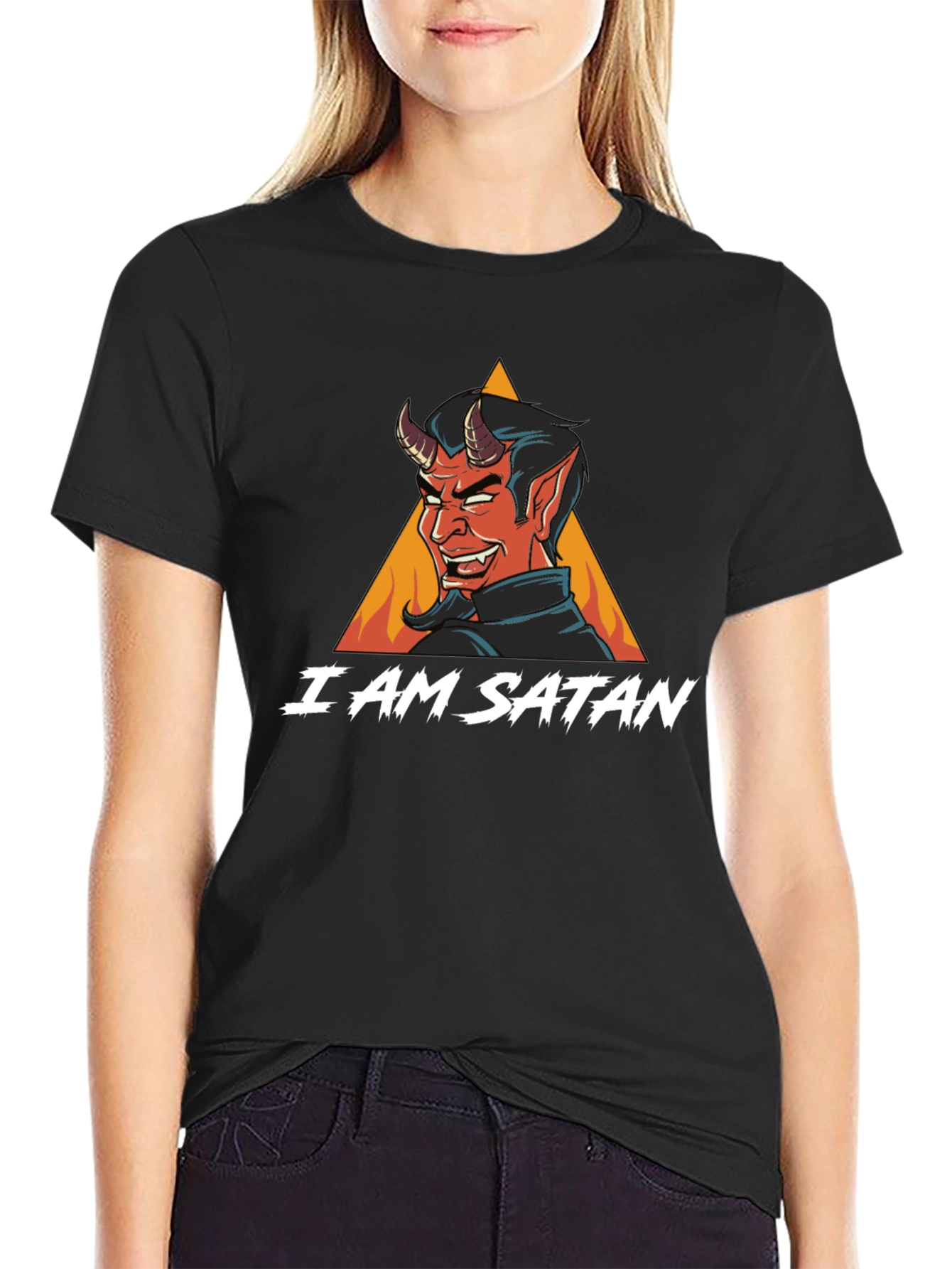 Black I Am Satan Graphic T-Shirt - Cool Devil Design view 2
