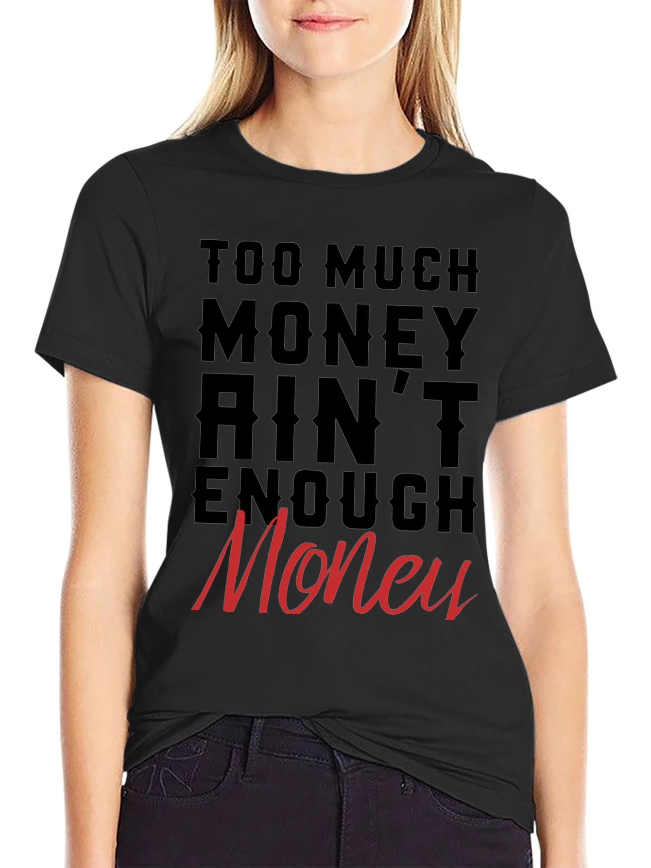 Black Too Much Money Men's Graphic Tee - Stylish Crew Neck Shirt view 2