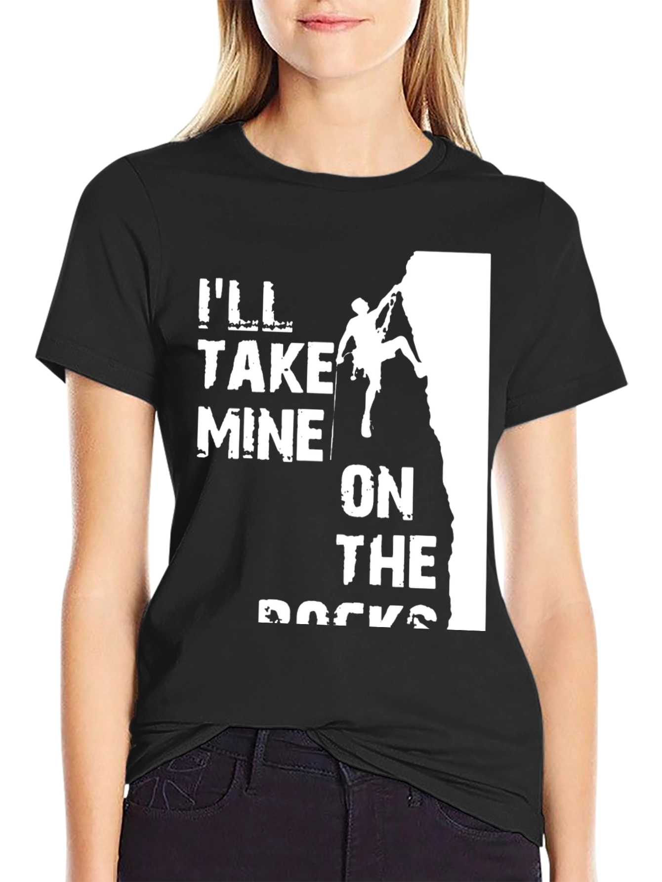 Black Climbing T-Shirt: "I'll Take Mine On The Rocks" - Black view 2