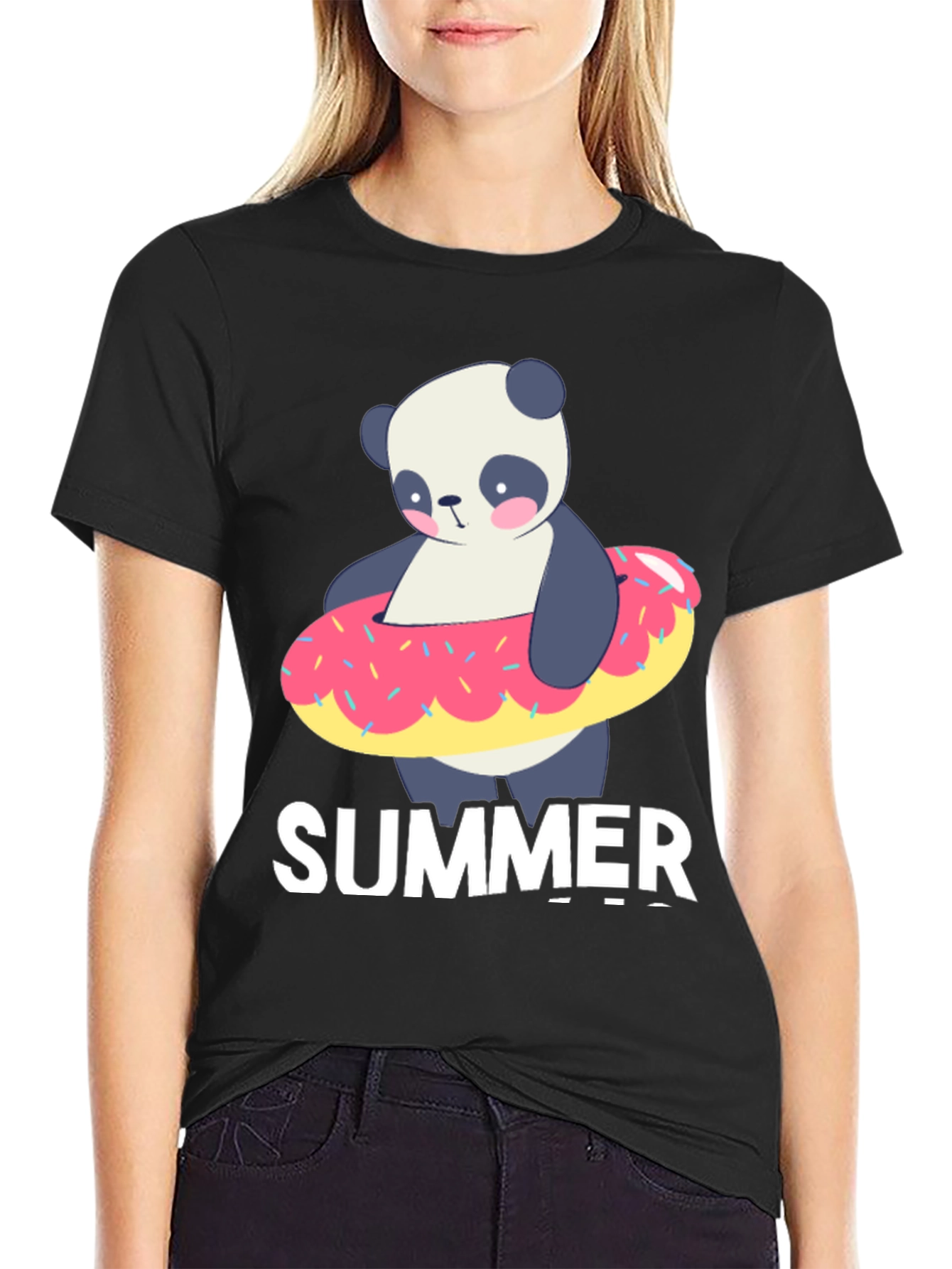 Black Summer Panda Doughnut T-Shirt view 2