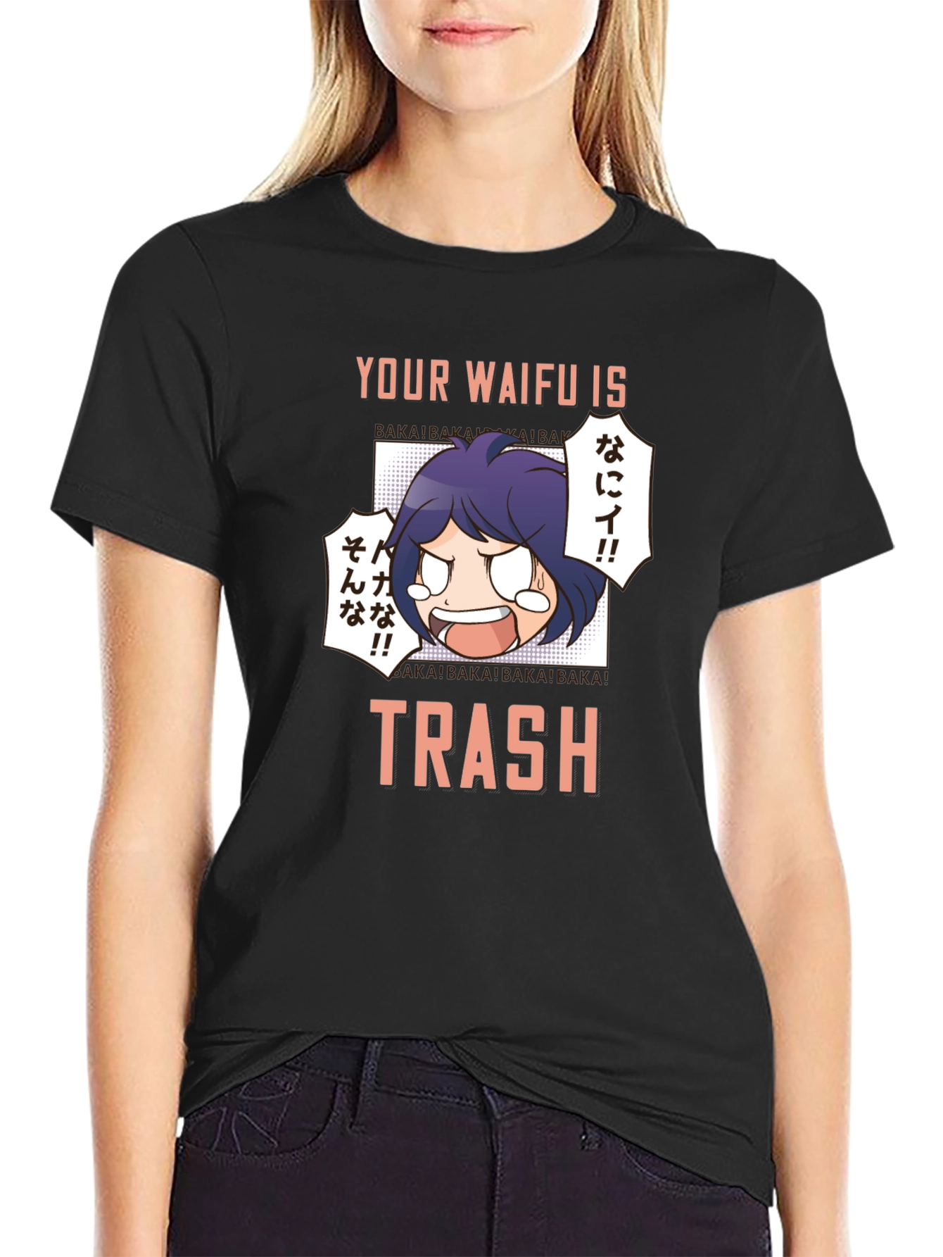 Black Your Waifu is Trash T-Shirt Anime Manga Graphic Tee view 2
