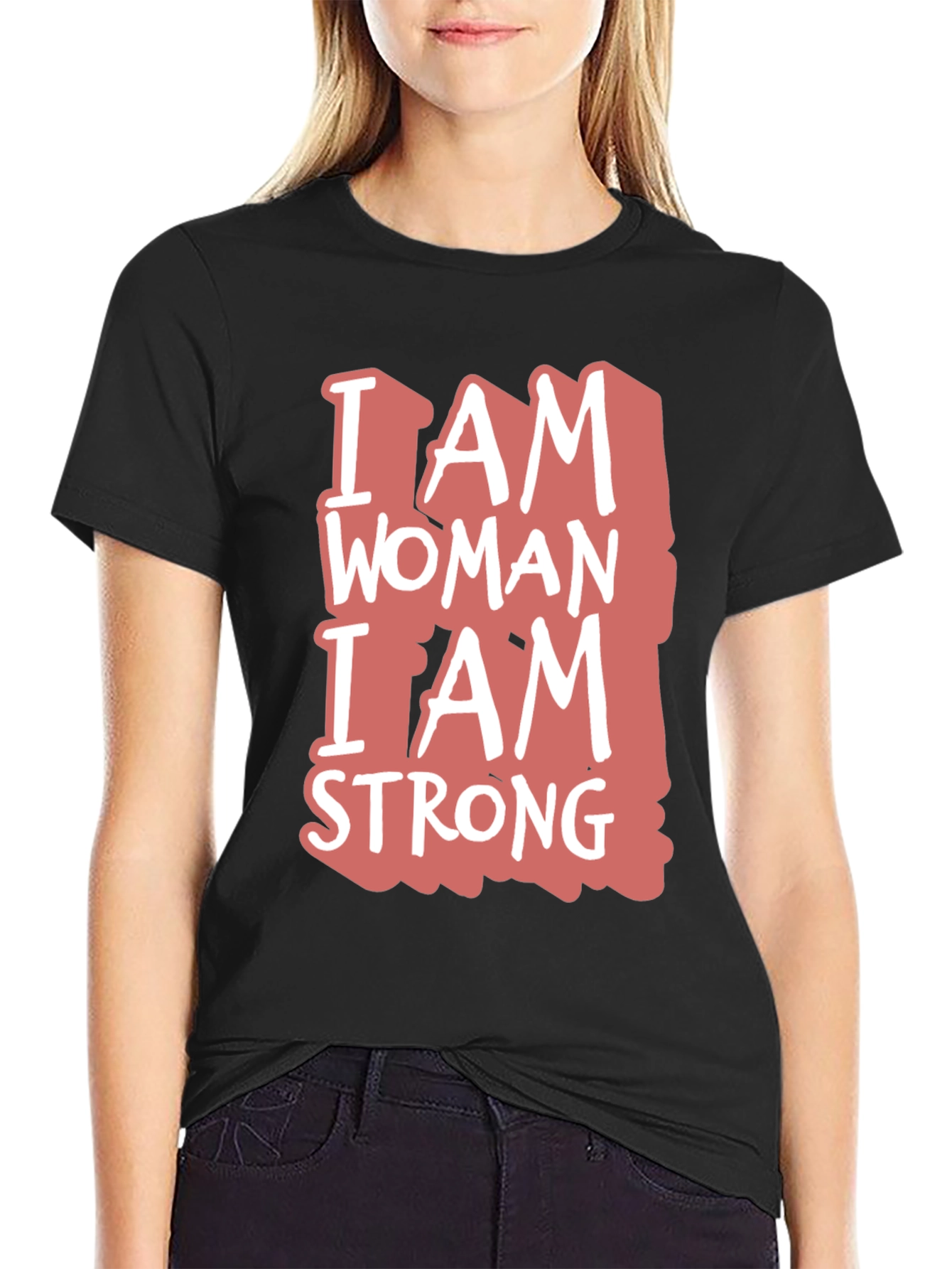 Black I Am Woman I Am Strong Graphic Tee - Black Cotton Blend view 2