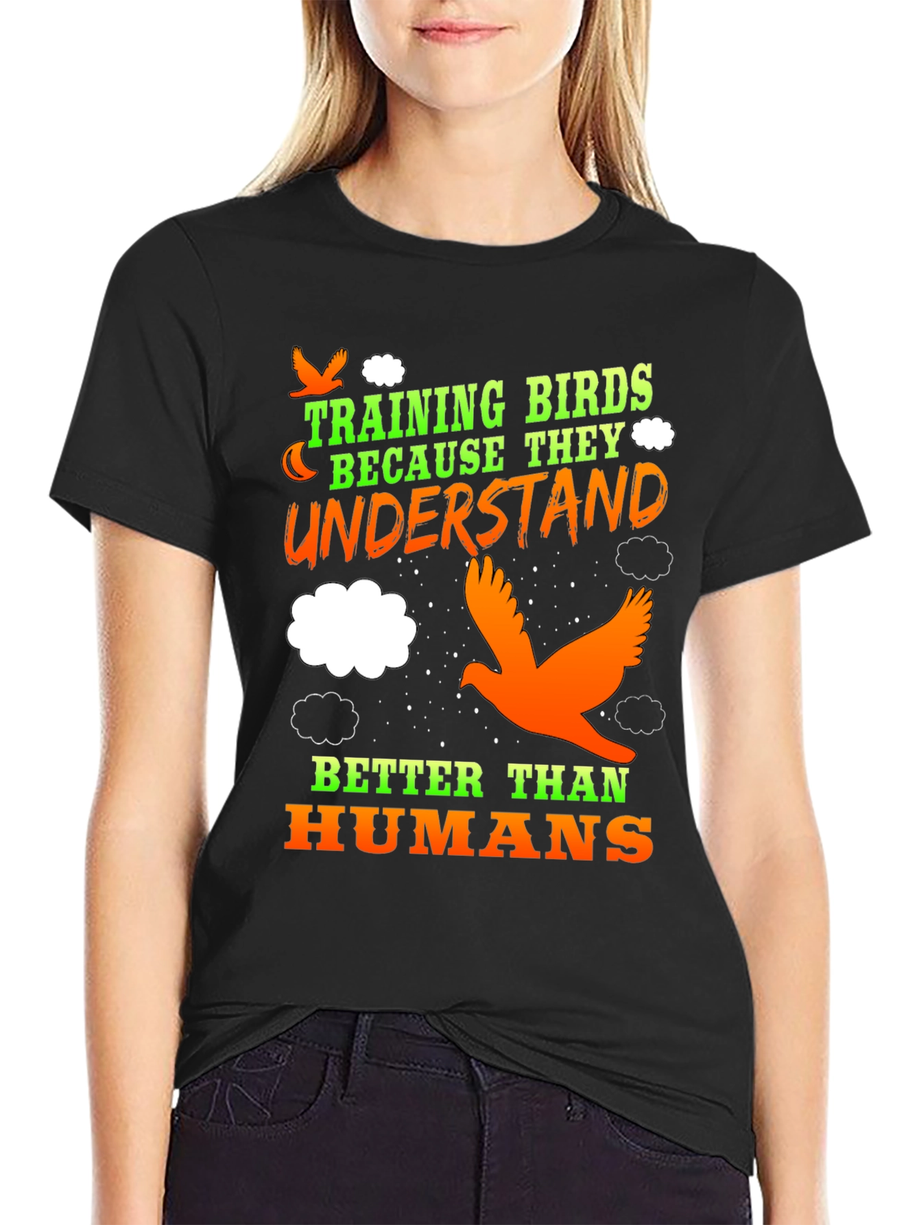Black Training Birds Funny T-Shirt view 2
