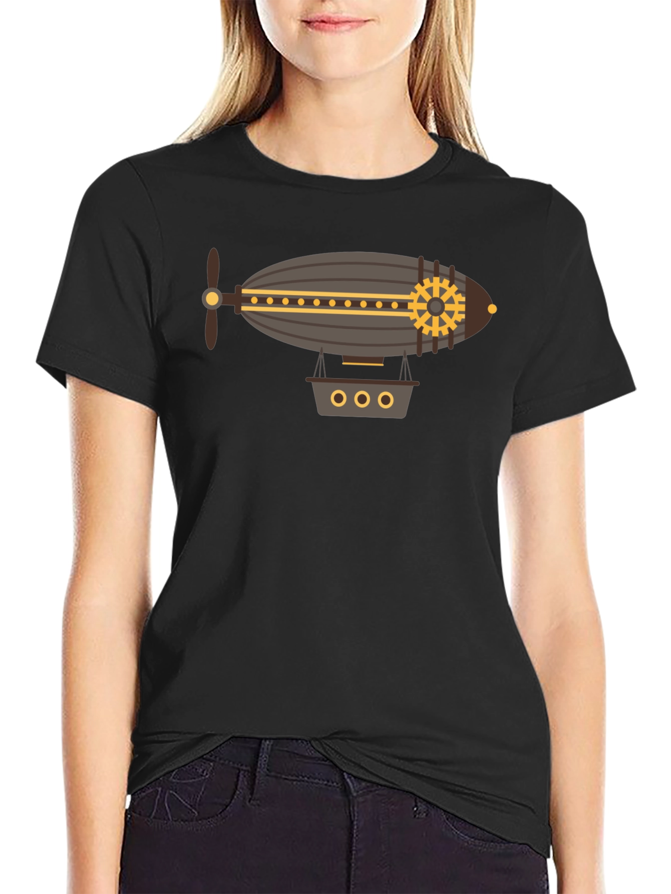Black Steampunk Airship Graphic Tee view 2