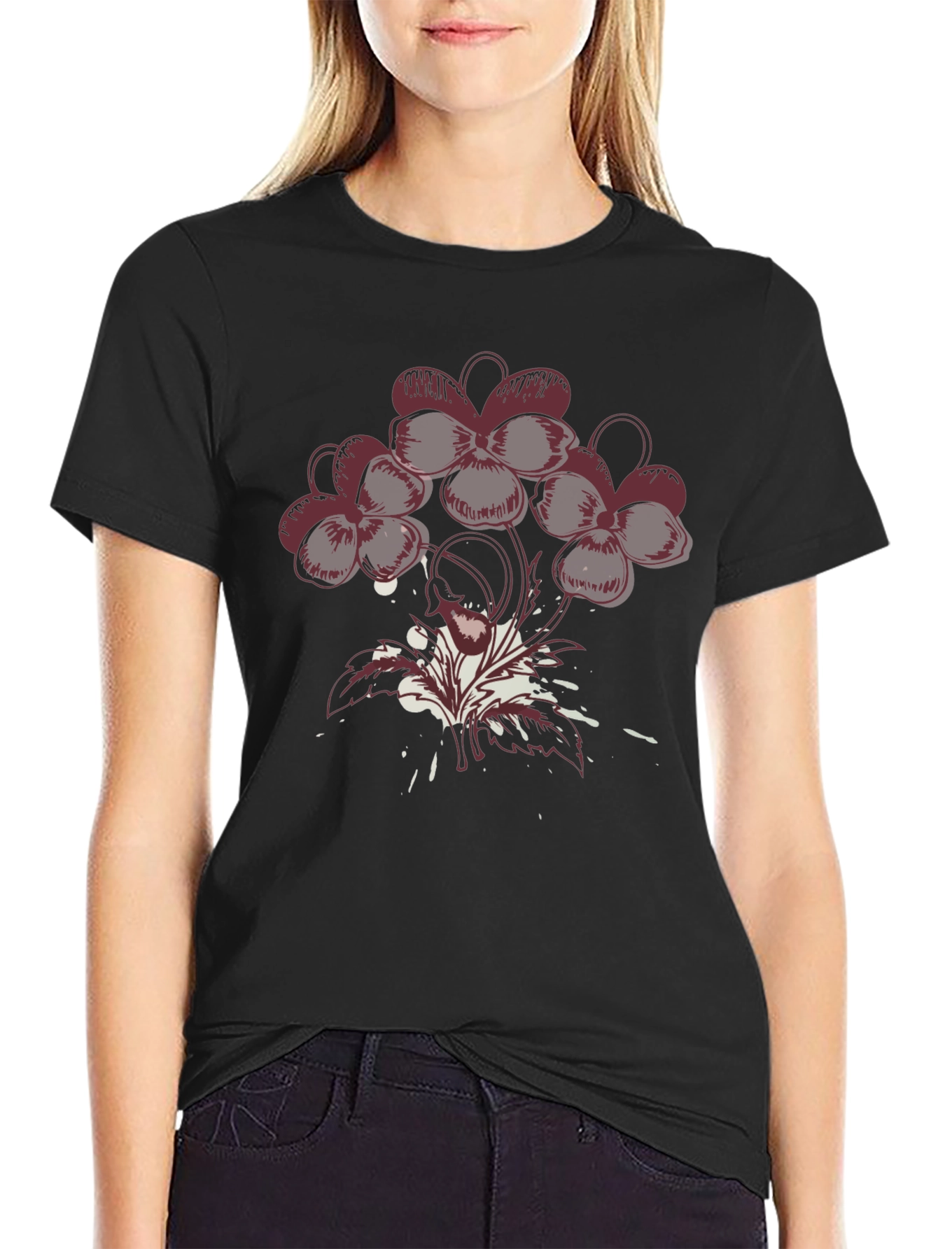 Black Floral Graphic T-Shirt - Modern Art Tee view 2