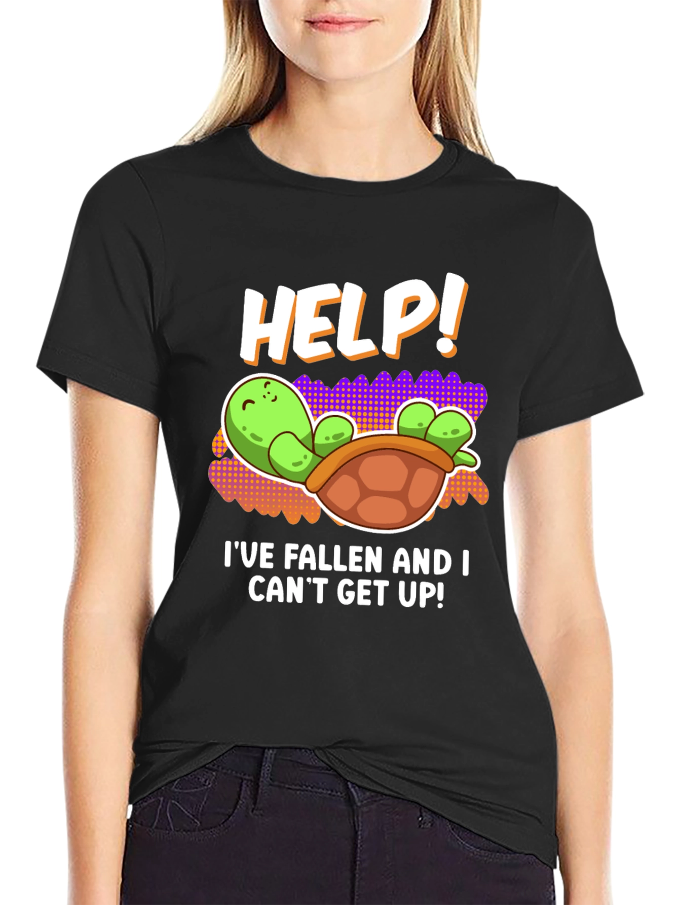Black Help! Turtle Tee - I've Fallen Humor T-Shirt view 2