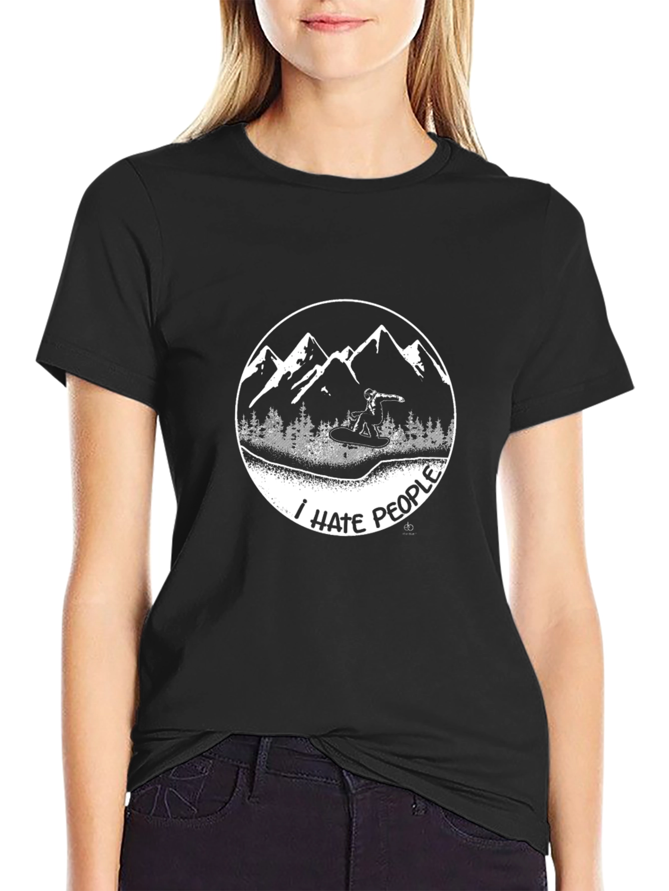 Black I Hate People Snowboarder Graphic Tee view 2