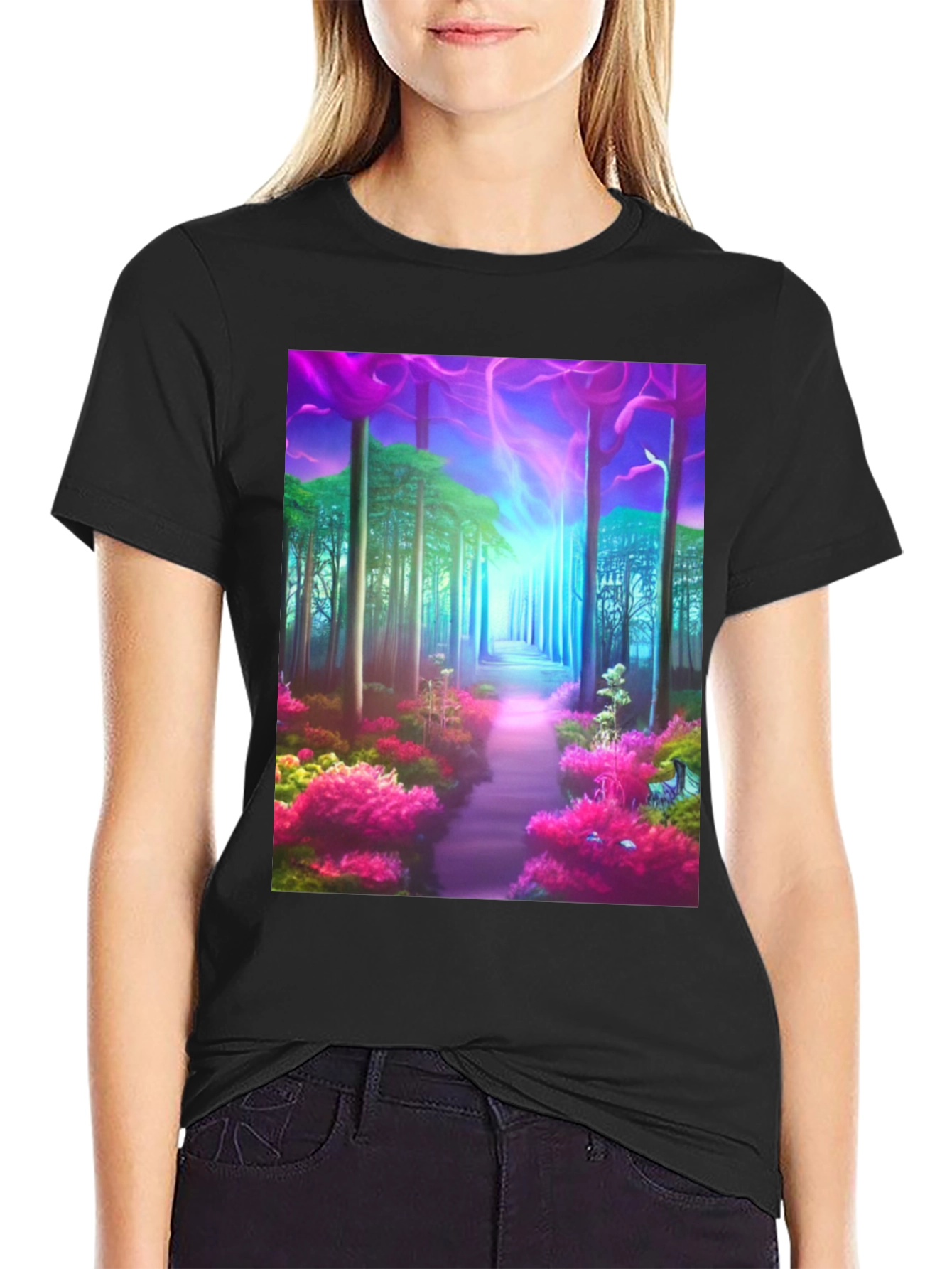 Black Enchanted Forest Graphic T-Shirt view 2