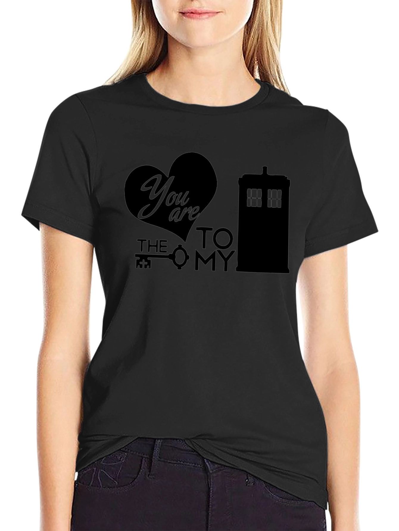 Black You Are the Key To My TARDIS Black Graphic T-Shirt view 2
