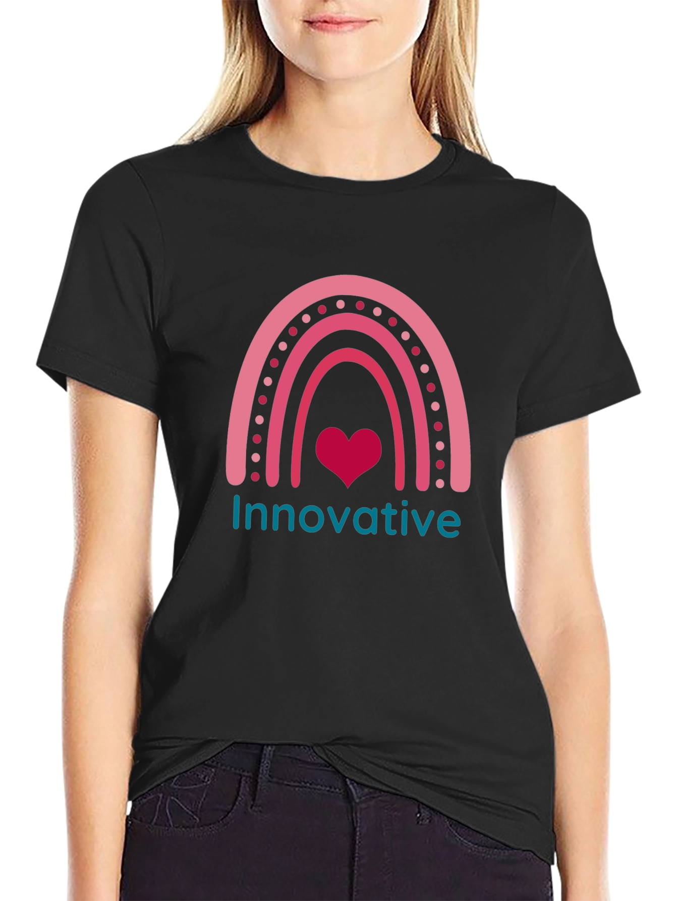 Black Innovative Rainbow Heart T-Shirt view 2