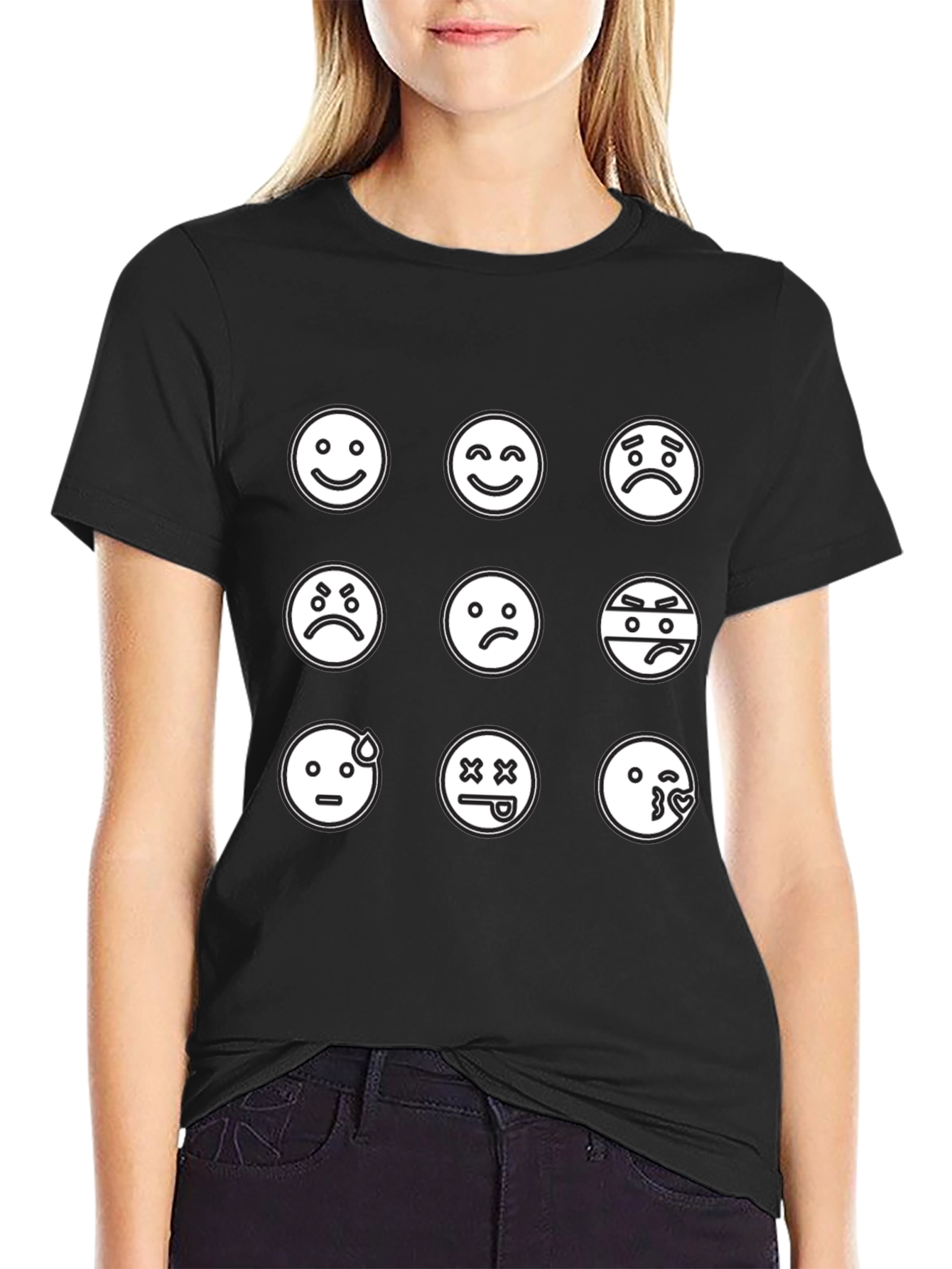 Black Emoji Mood T-Shirt - Black view 2