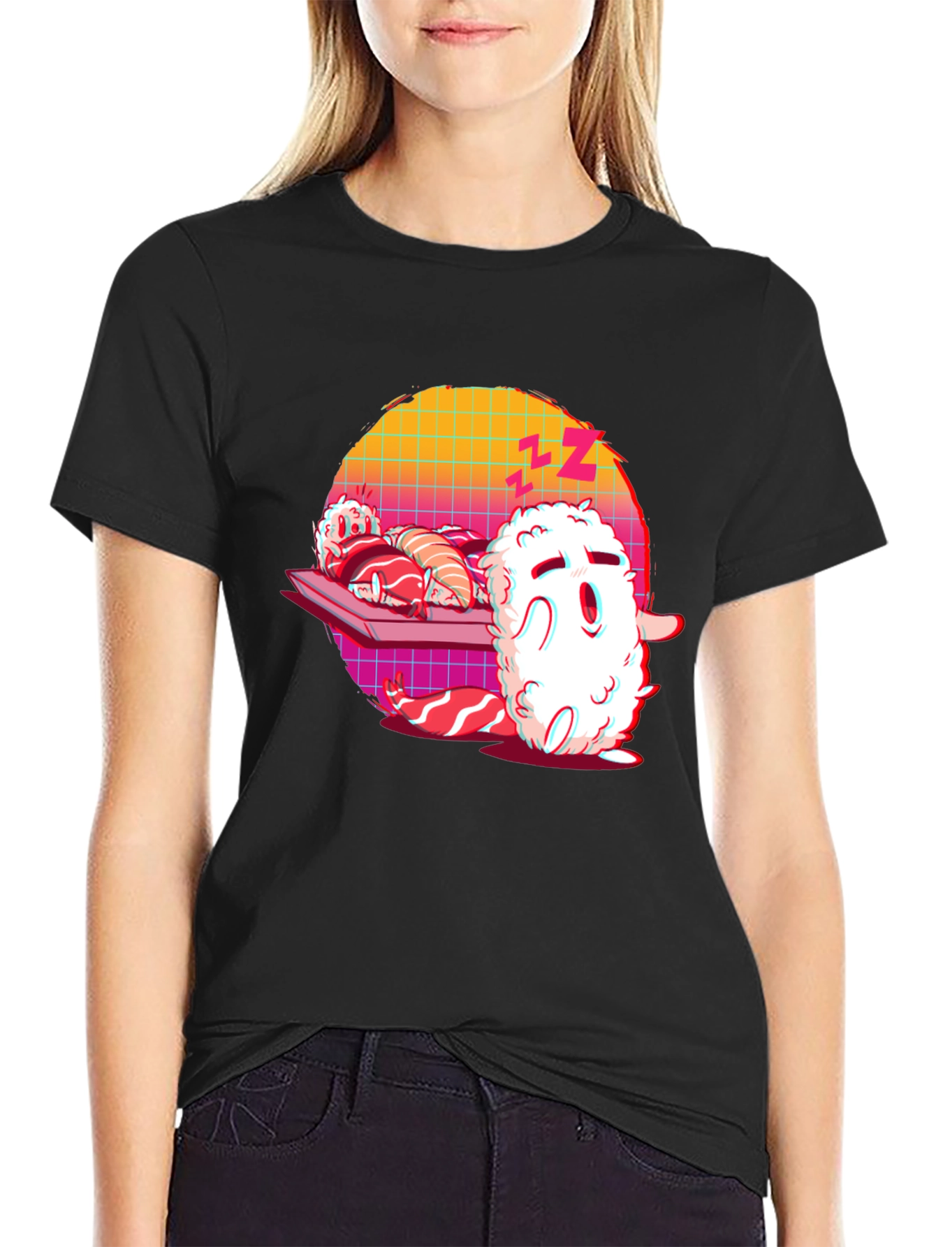 Black Sushi Nap T-Shirt - Unique Kawaii Style view 2