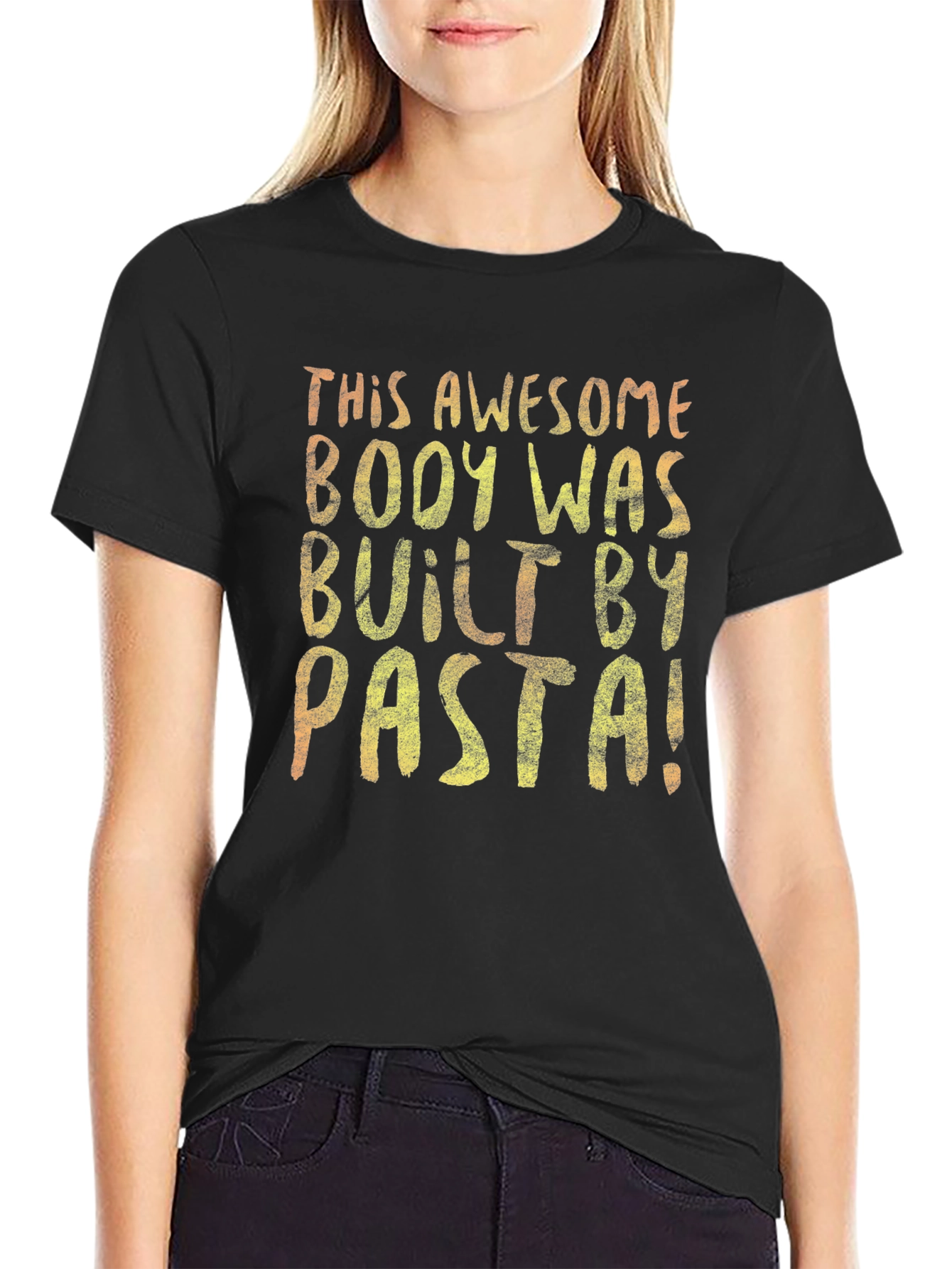 Black Awesome Body Built By Pasta T-Shirt view 2