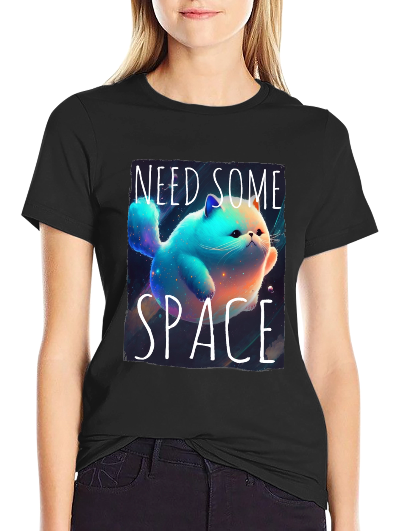 Black Need Some Space T-Shirt Cat Lover view 2
