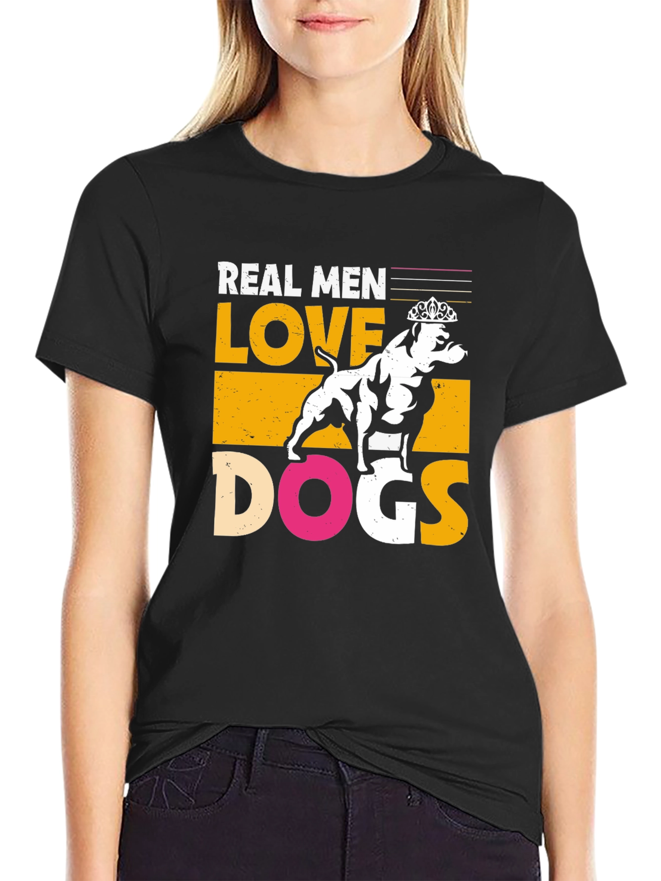 Black Real Men Love Dogs Graphic T-Shirt - Black view 2