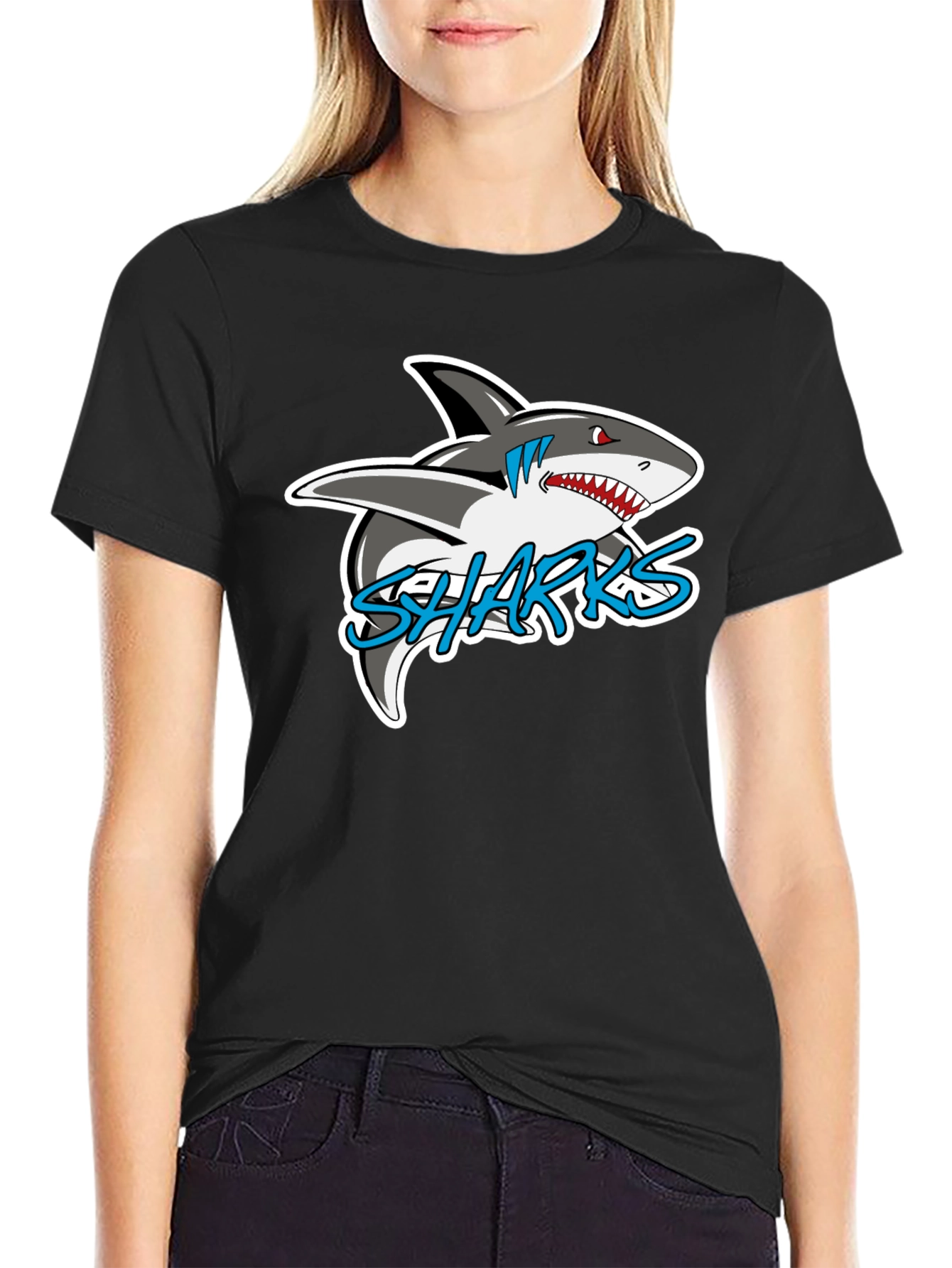 Black Sharks Graphic Black T-Shirt view 2