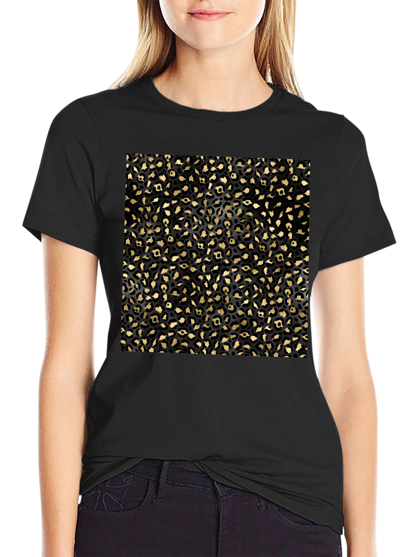 Black Leopard Print T-Shirt view 2