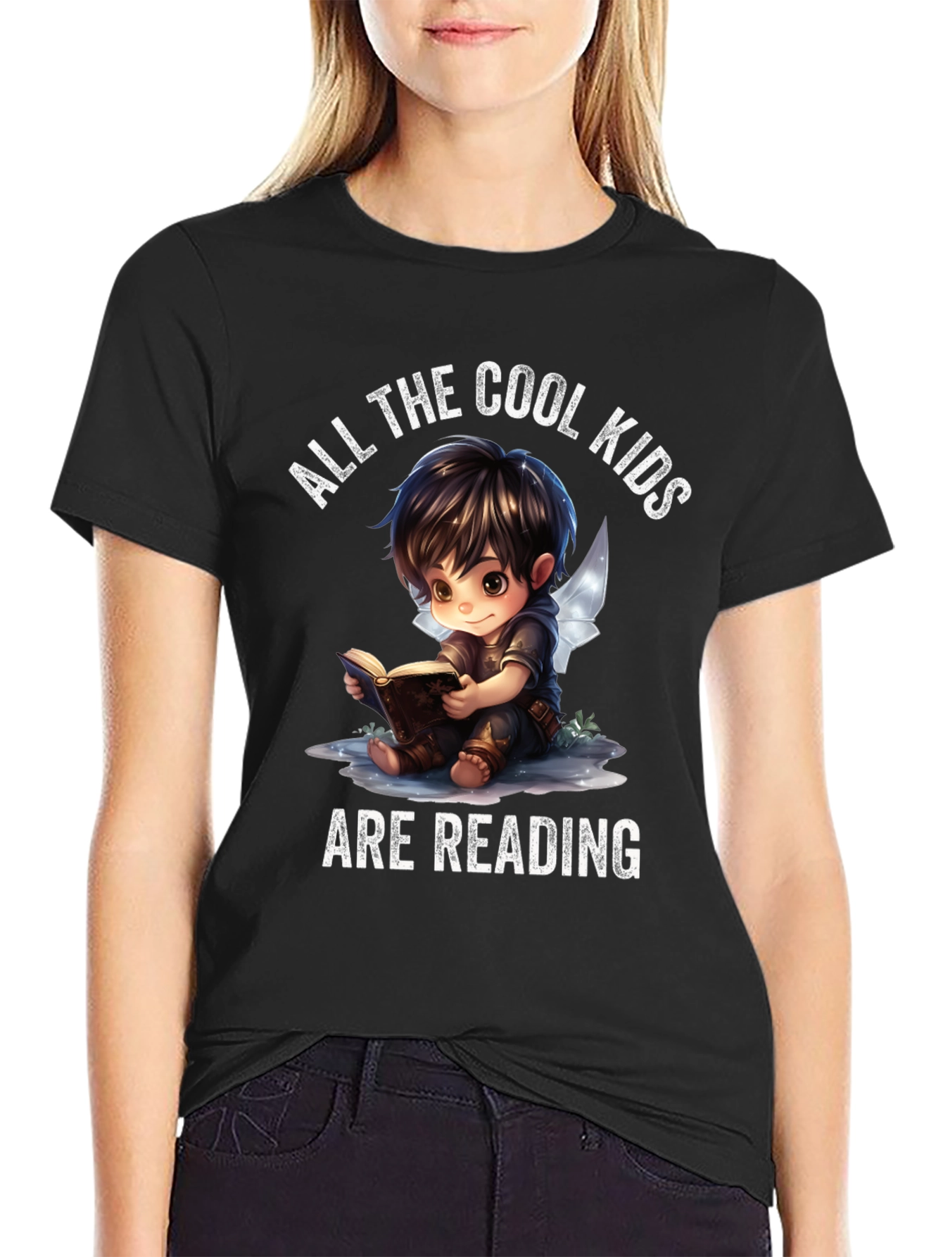 Black Cool Kids Reading Graphic T-Shirt view 2