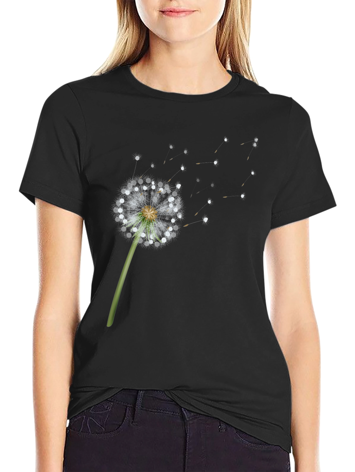 Black Dandelion Wish Graphic Tee - Black Cotton Blend view 2