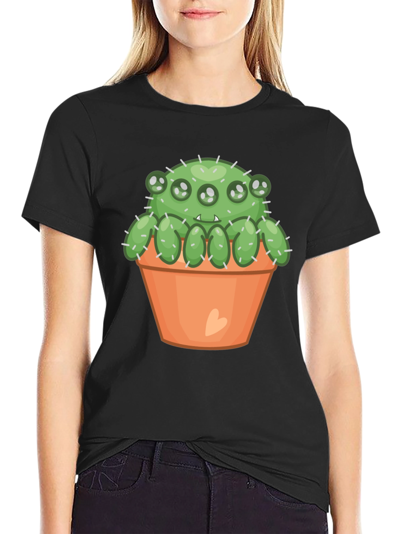 Black Cactus Monster T-Shirt - Cute & Spooky! view 2