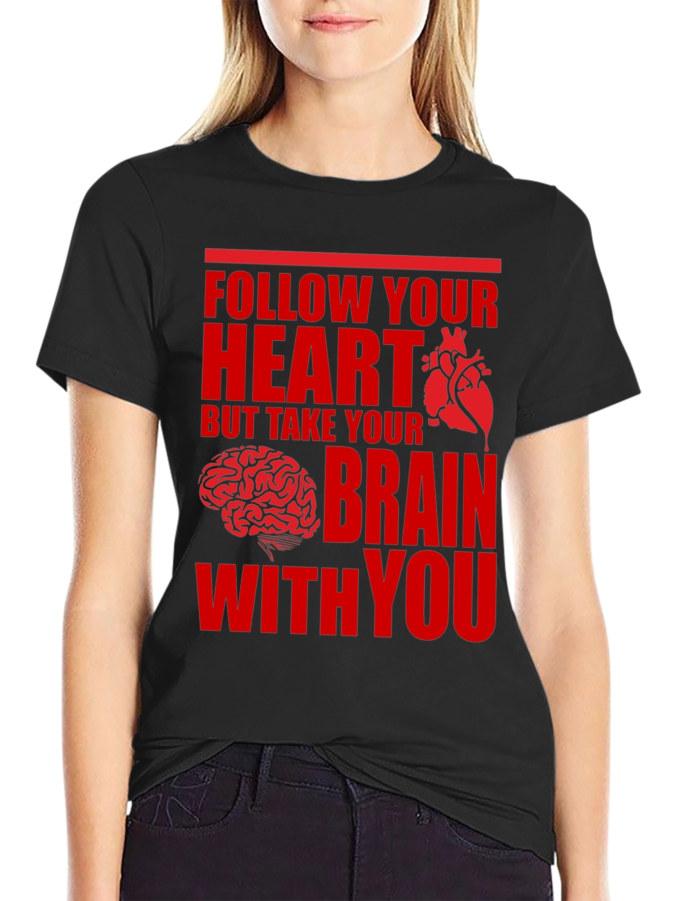 Black Follow Your Heart Brain Graphic Tee view 2