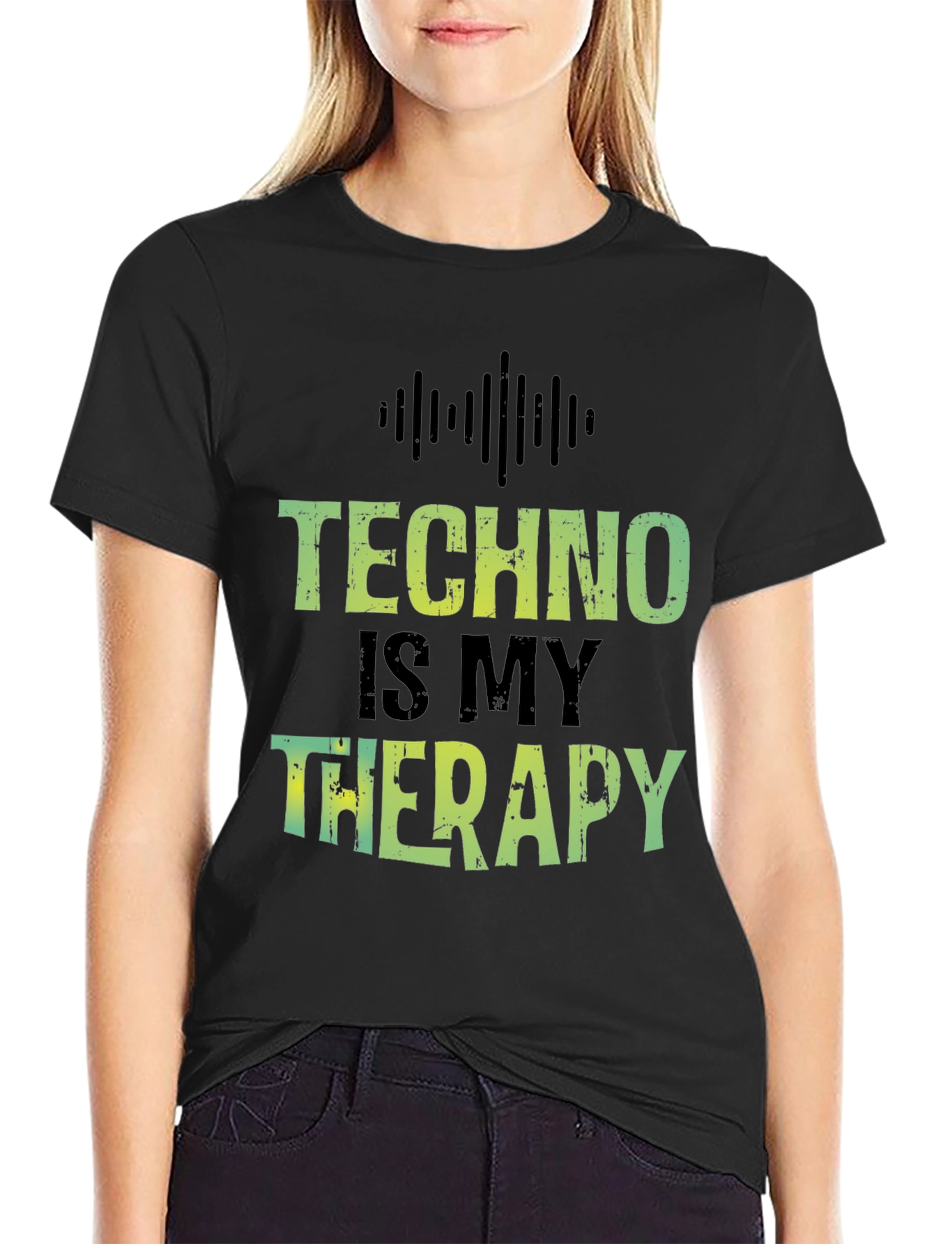Black Techno is My Therapy T-Shirt - Music Lover Tee view 2