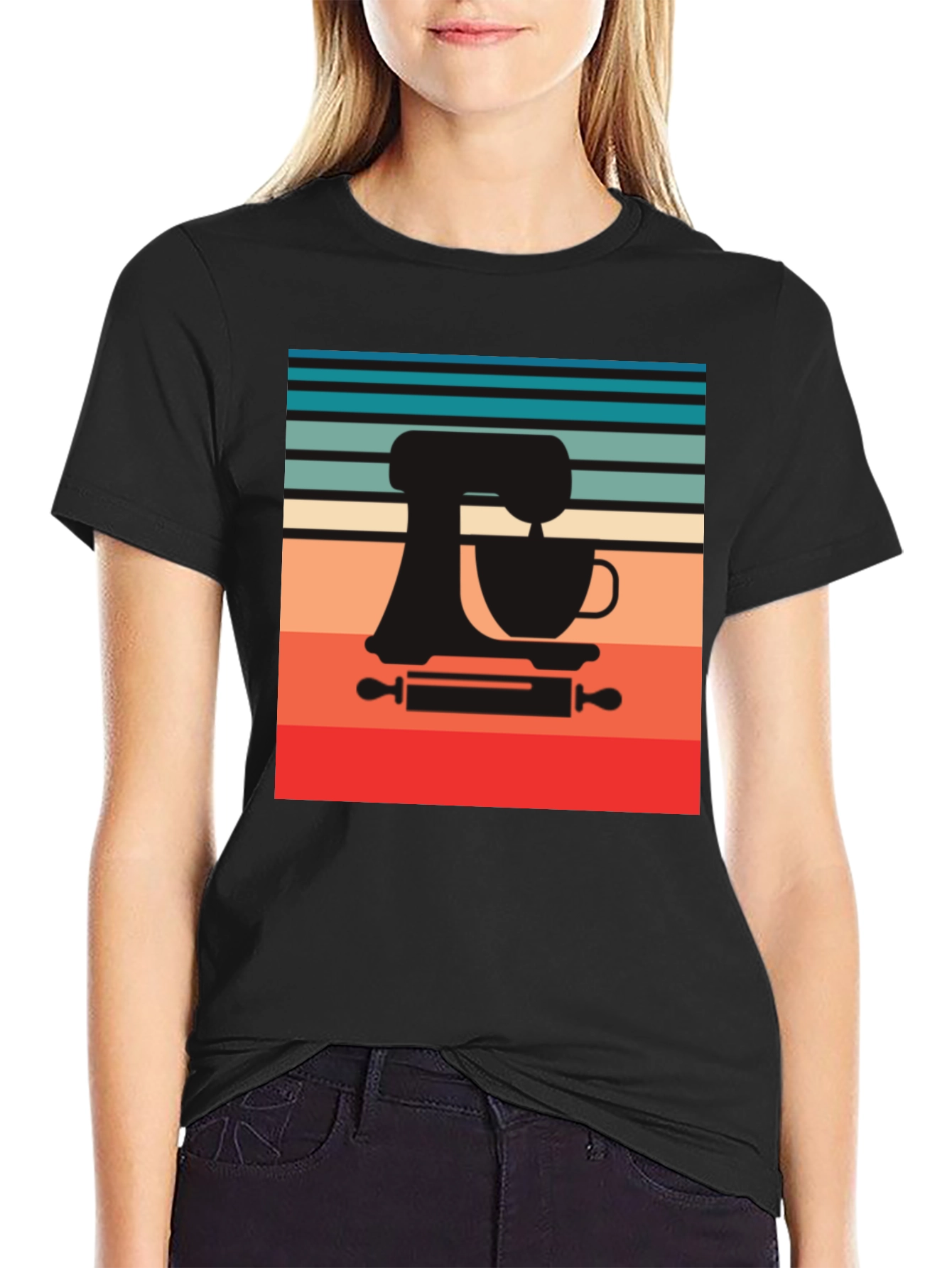 Black Retro Baker T-Shirt - Kitchen Mixer Design view 2