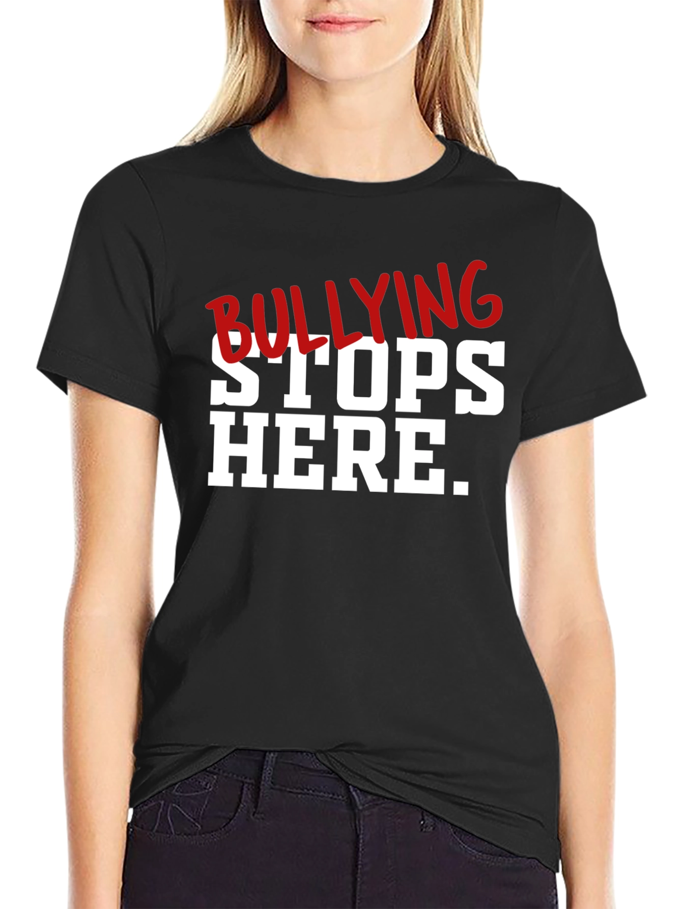 Black Bullying Stops Here Graphic T-Shirt view 2