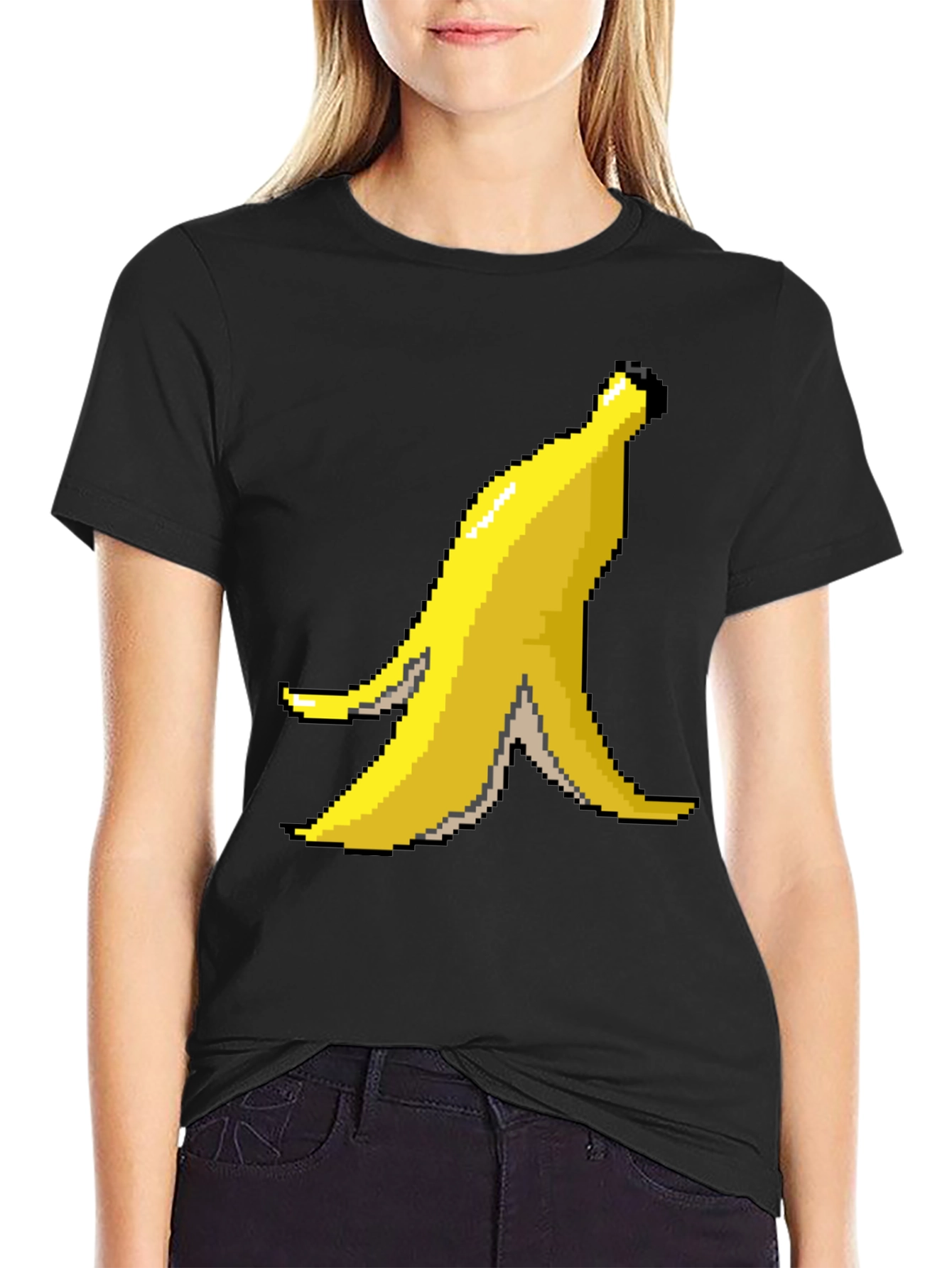 Black Pixel Banana Peel Graphic T-Shirt view 2