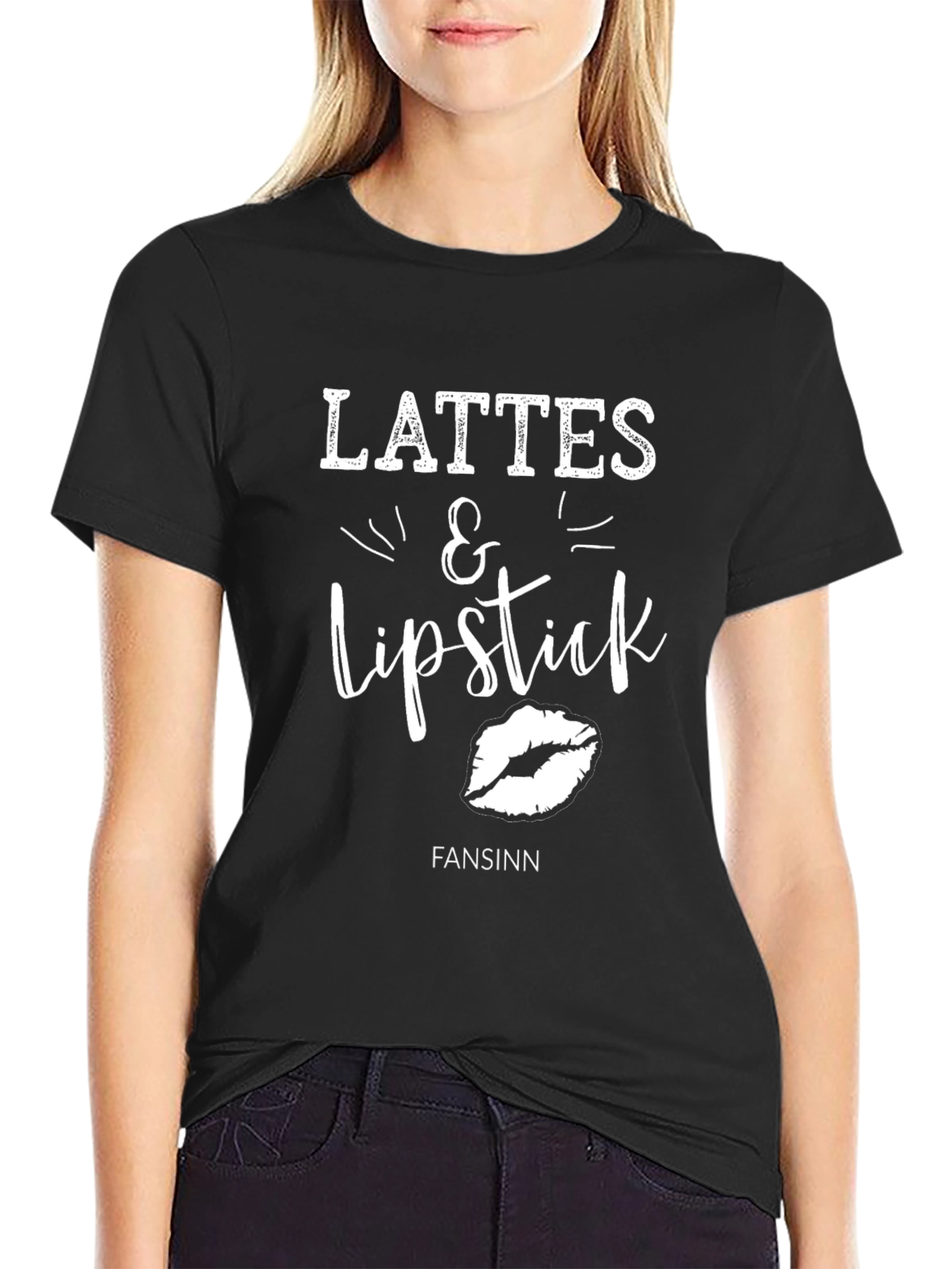 Black Lattes & Lipstick Graphic Tee - Fashionable Women's T-Shirt view 2