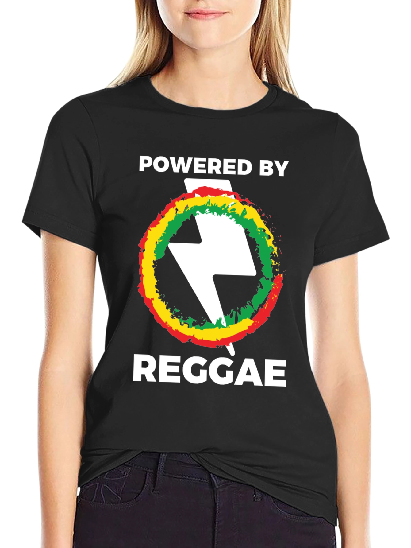 Black Powered By Reggae T-Shirt Black Cotton view 2