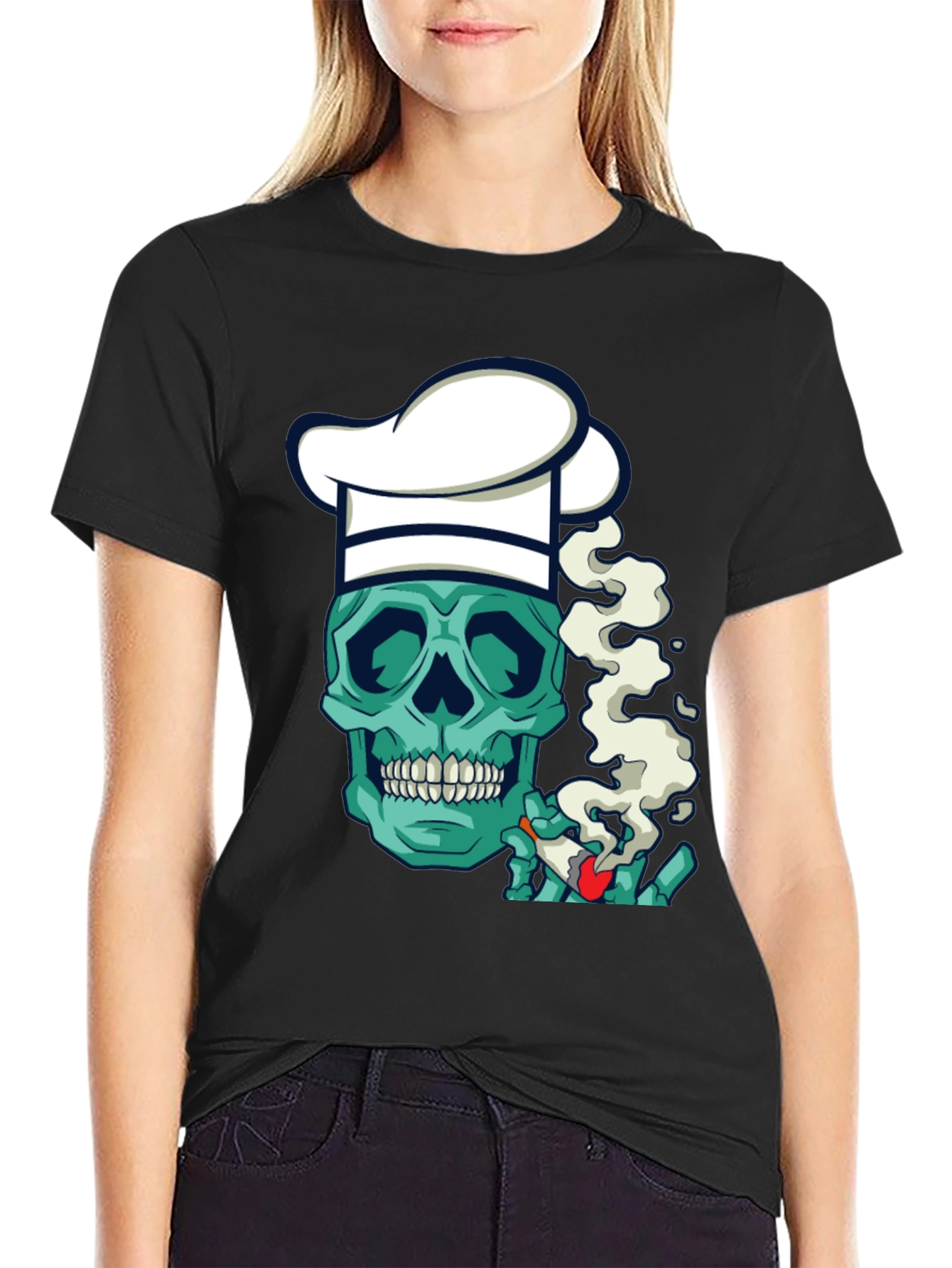 Black Chef Skull Smoker T-Shirt - Cool Graphic Tee view 2