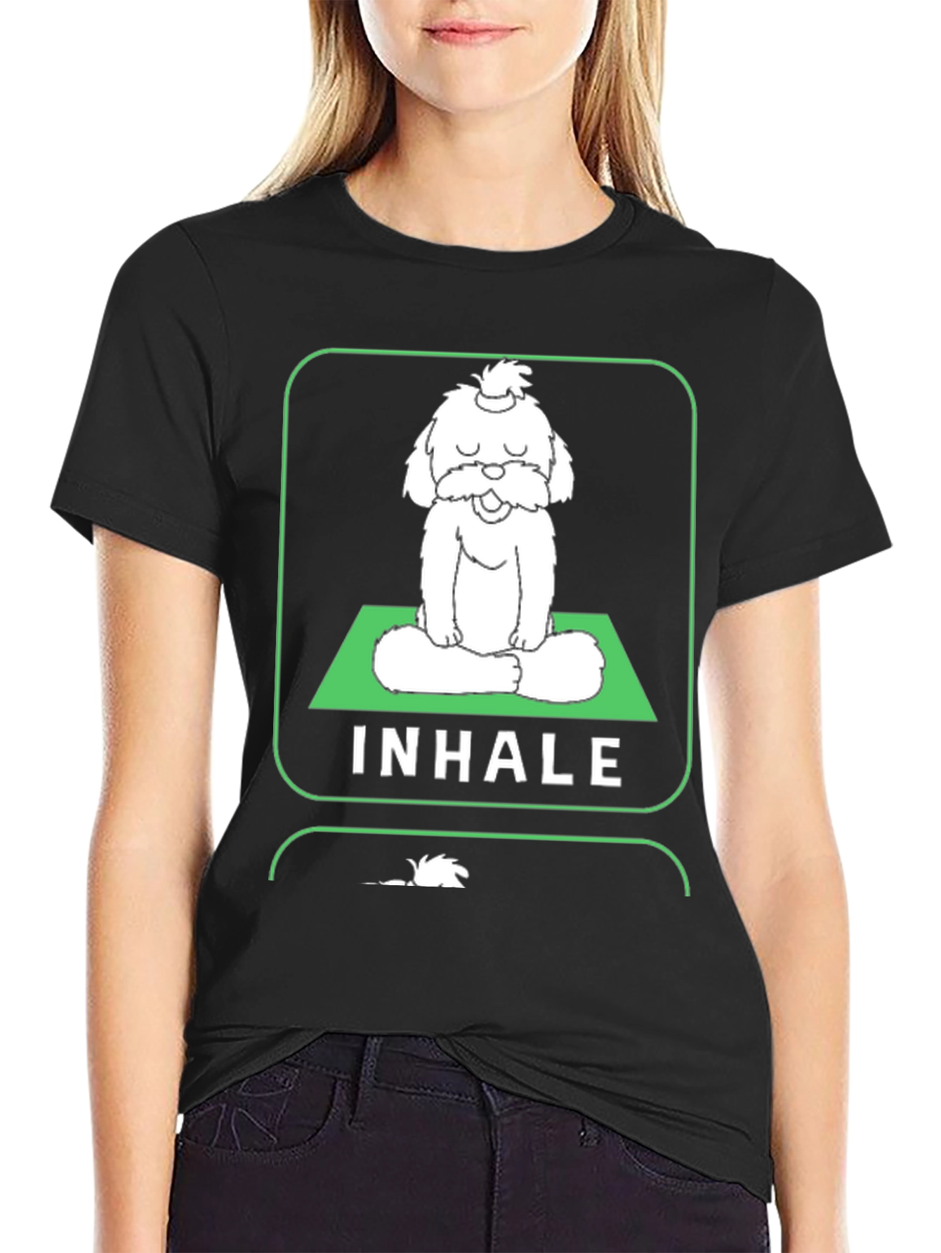 Black Meditating Dog Graphic Tee - Inhale, Exhale, Relax view 2